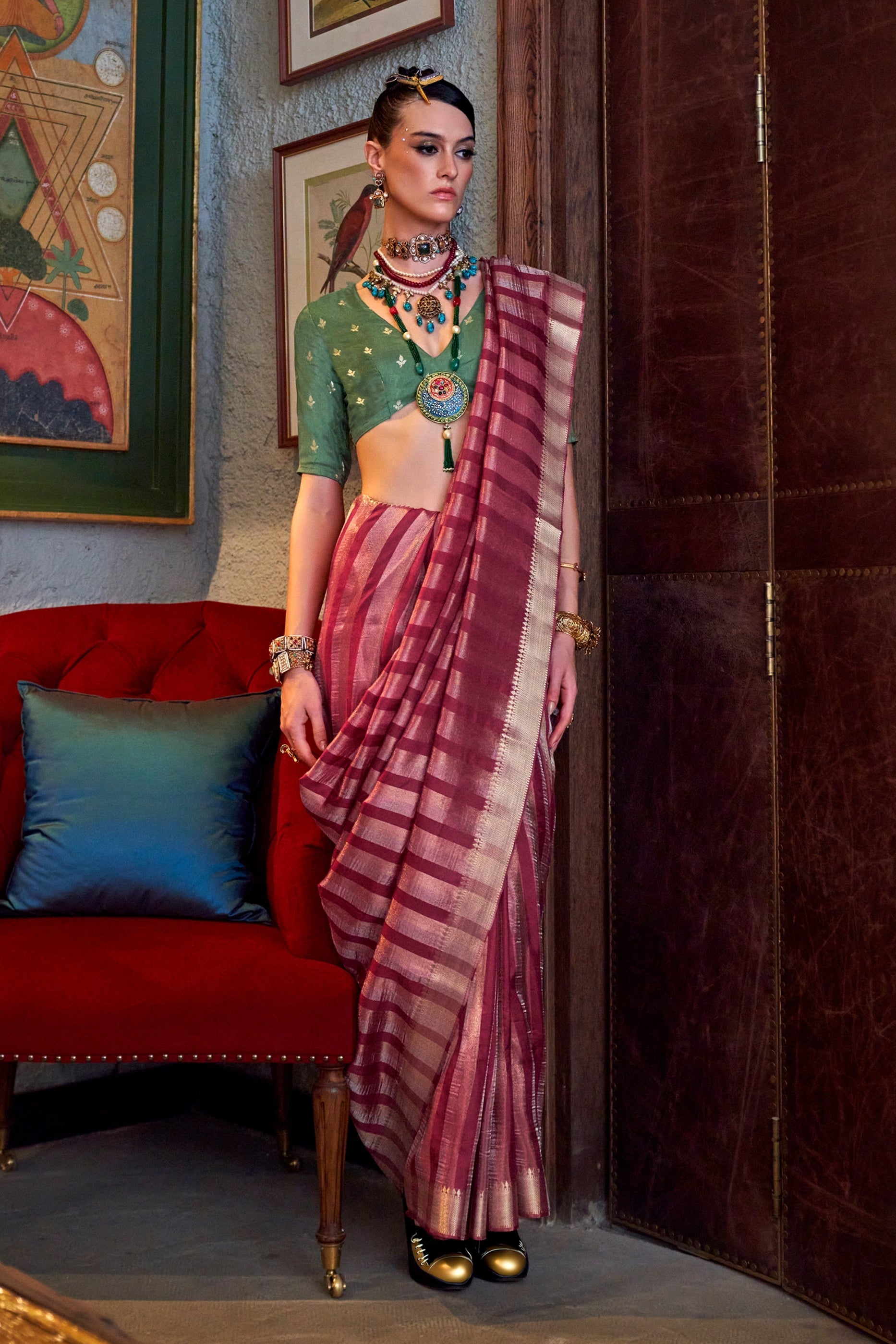 Beet Red Woven Viscose Saree-SAR11474_2_SareeButa.com