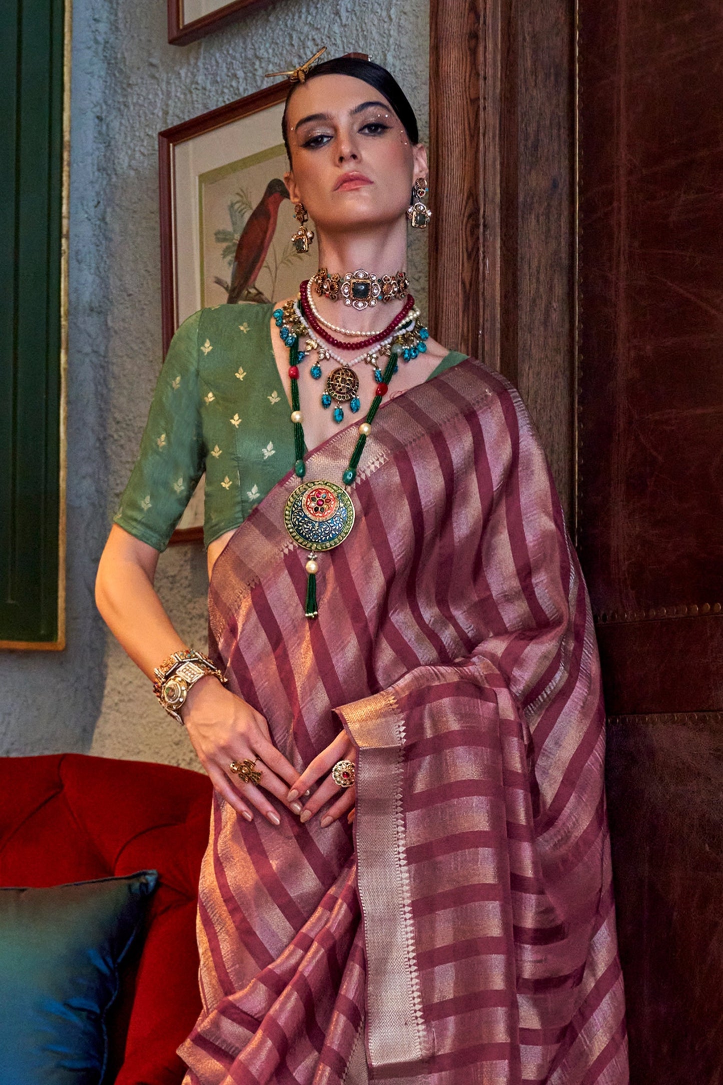 Beet Red Woven Viscose Saree-SAR11474_3_SareeButa.com