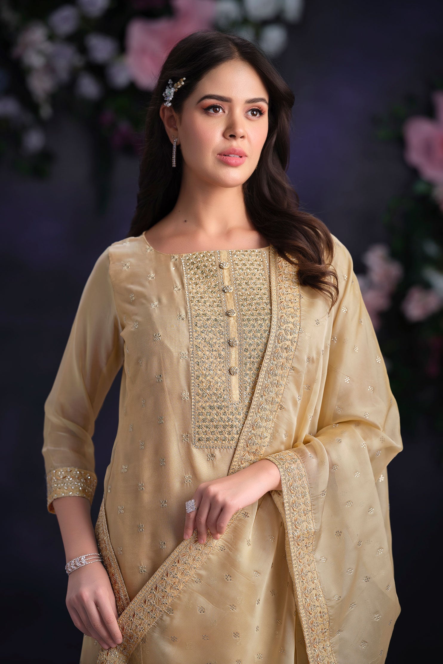 Beige Embroidered Organza Salwar Suit-SS129_2