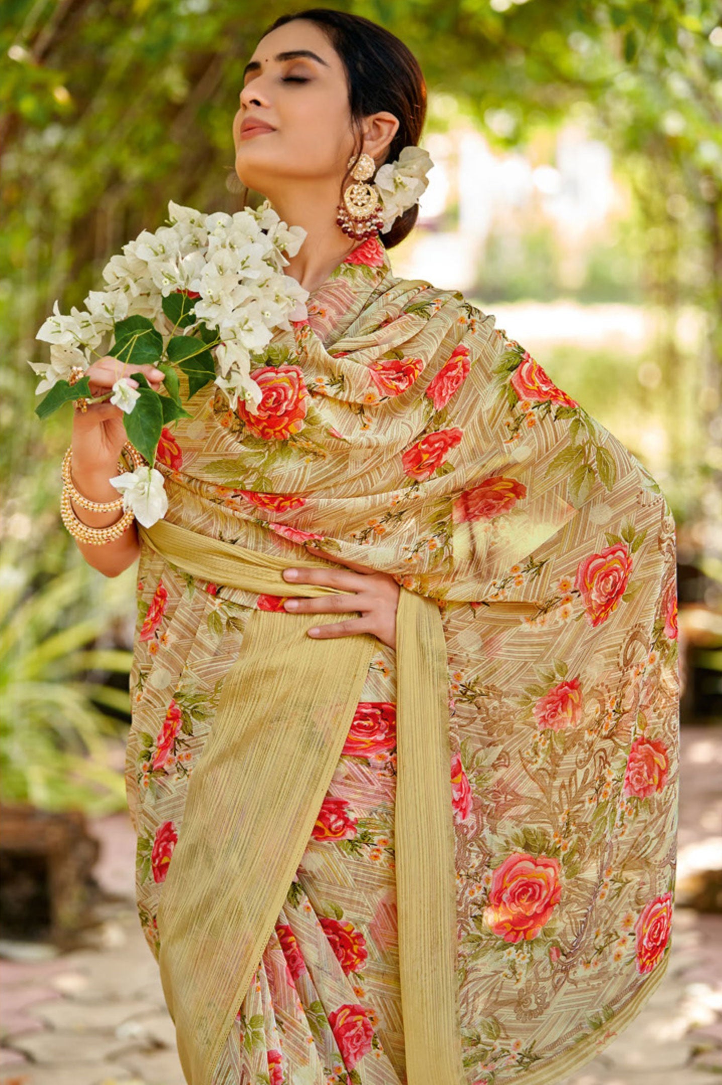 Beige Printed Georgette Saree-ZB130933_2