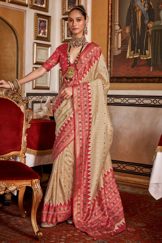 Beige Printed Patola Silk Saree-ZB133152_1_SareeButa.com