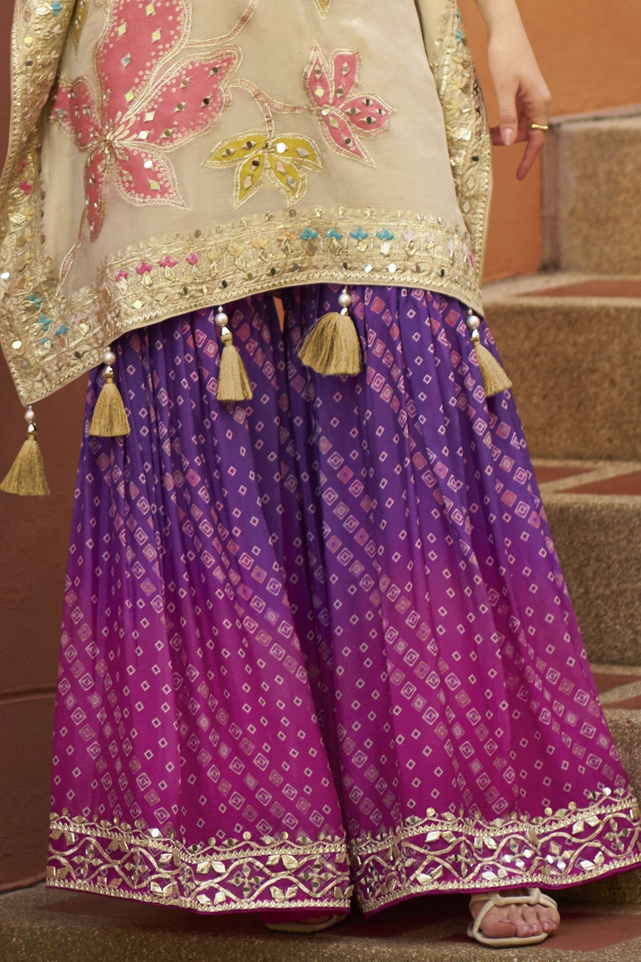 Beige Readymade Embroidered Silk Kaftan Set-SS908_3_SareeButa.com