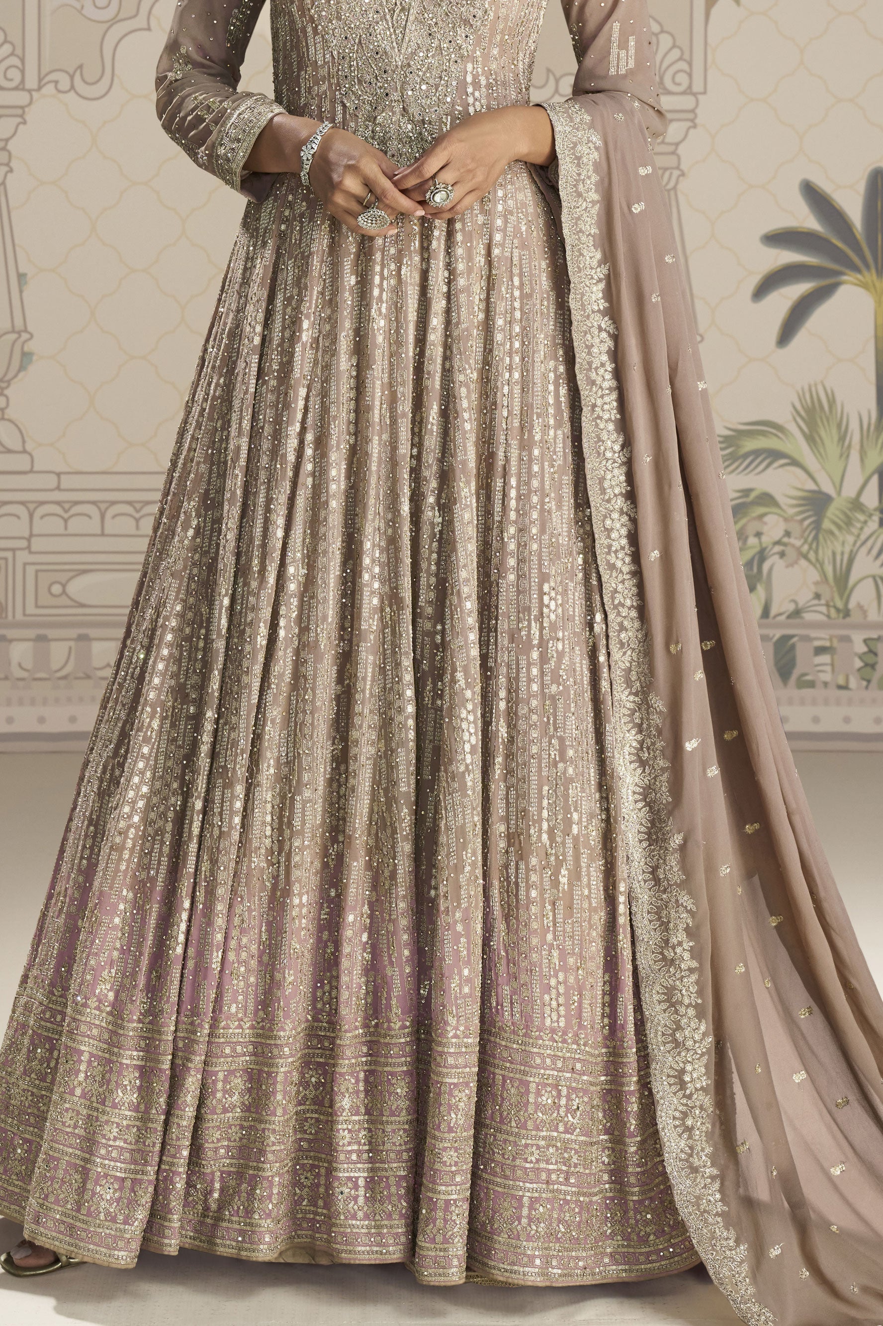 Beige Readymade Georgette Gown with Dupatta-SS913_4_SareeButa.com