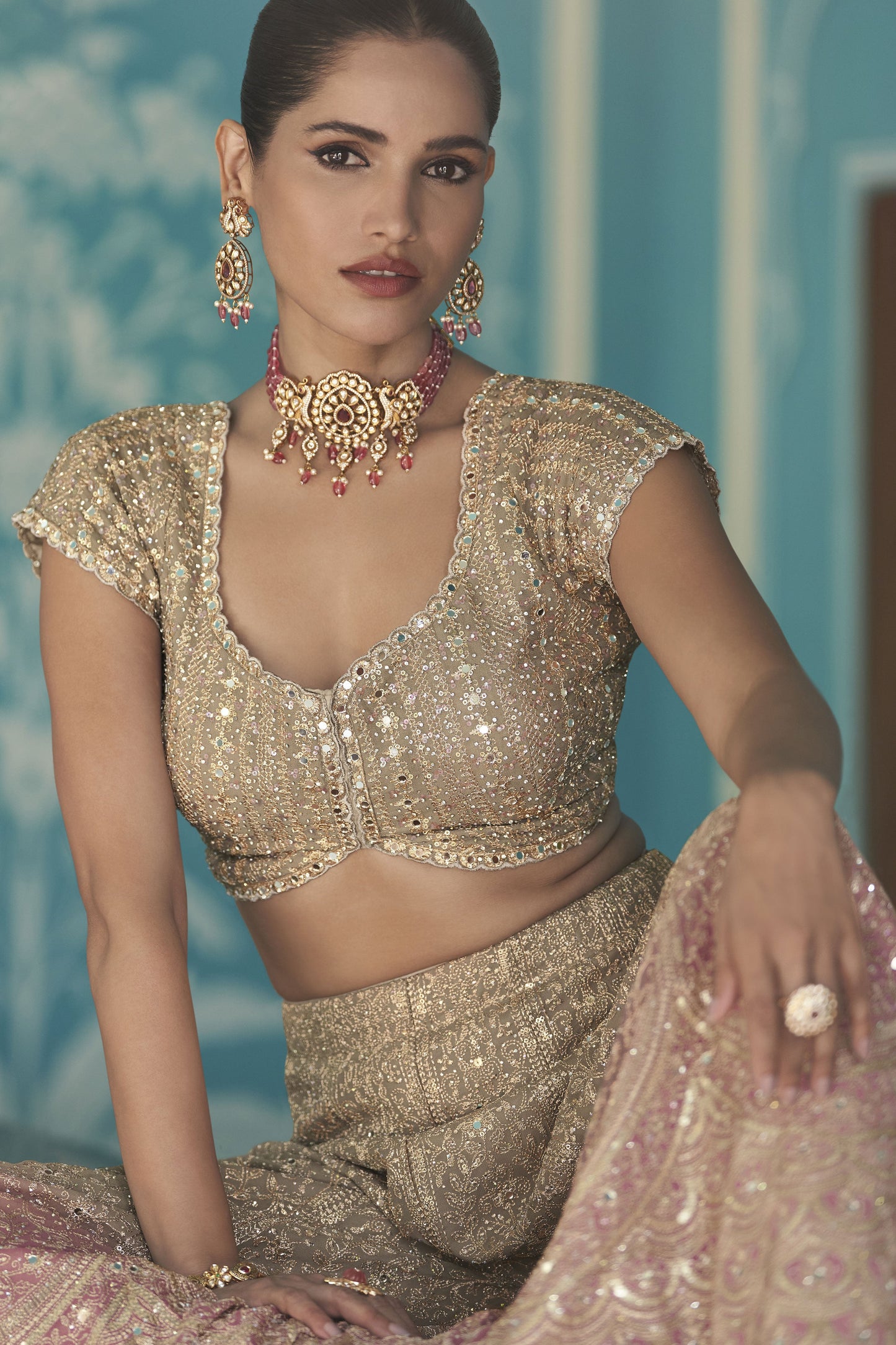 Beige Readymade Georgette Palazzo Set with Dupatta-SS985_2_SareeButa.com