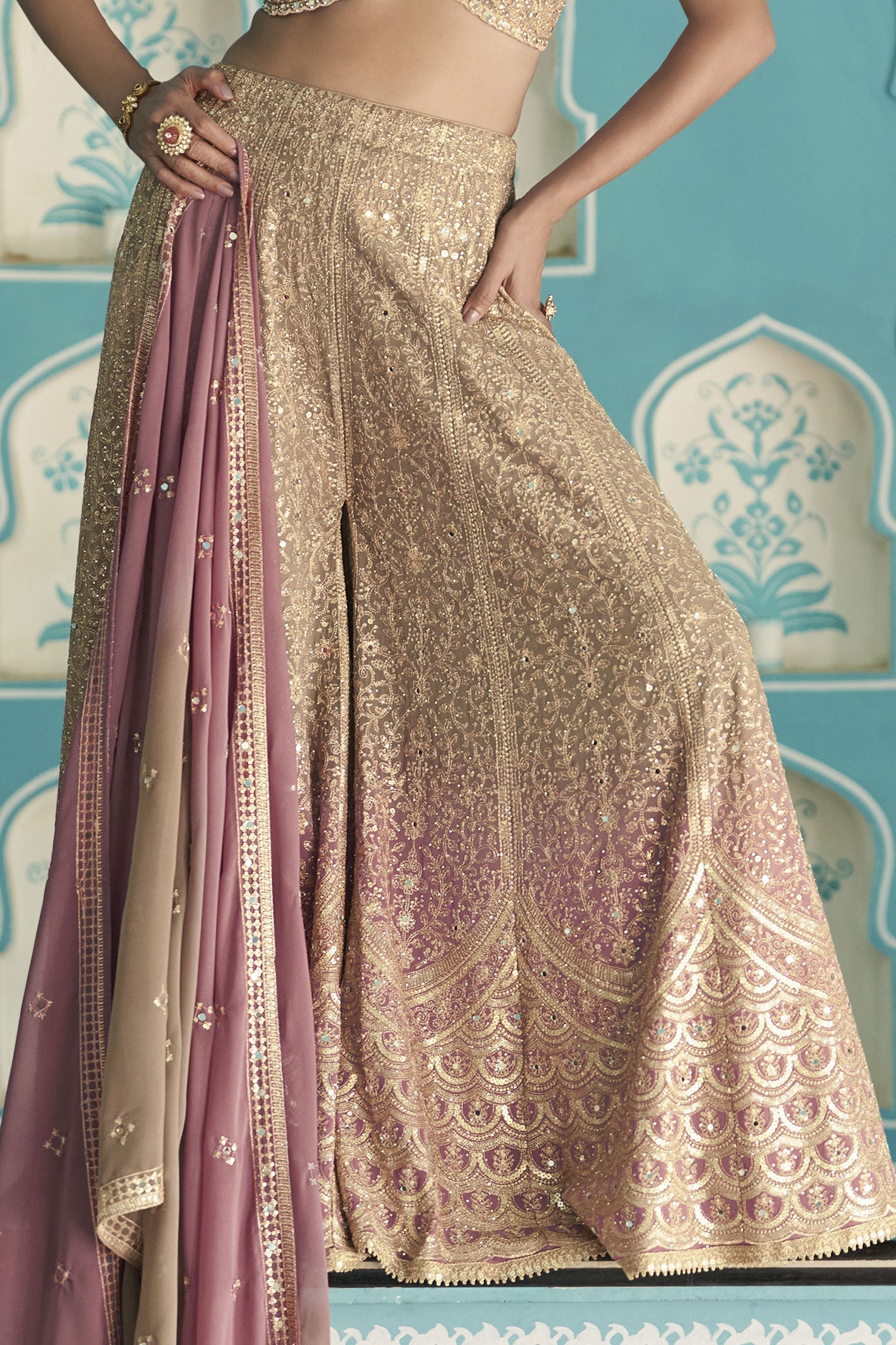 Beige Readymade Georgette Palazzo Set with Dupatta-SS985_4_SareeButa.com