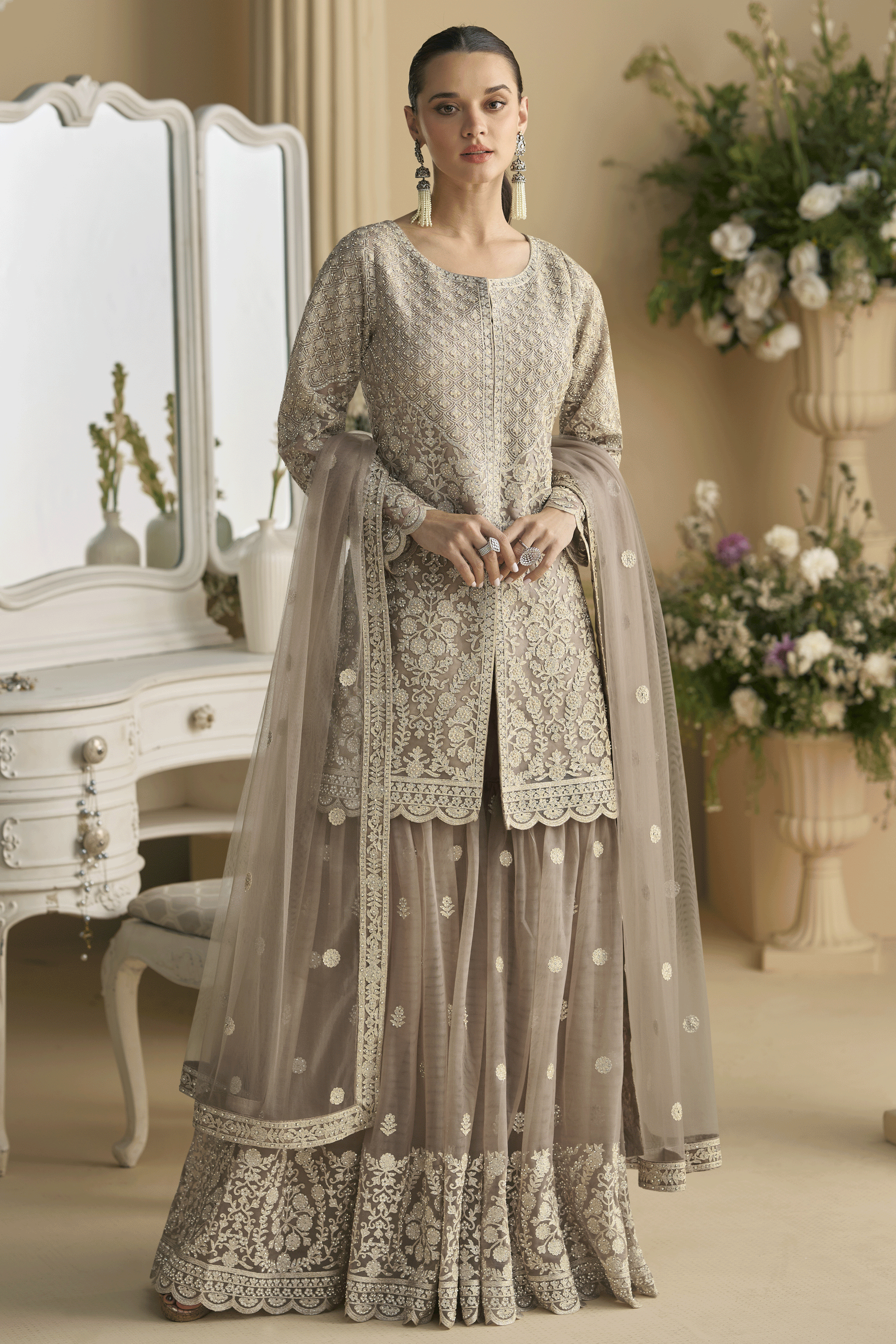 Beige Readymade Heavy Work Georgette Sharara Suit-SS855_1_SareeButa.com
