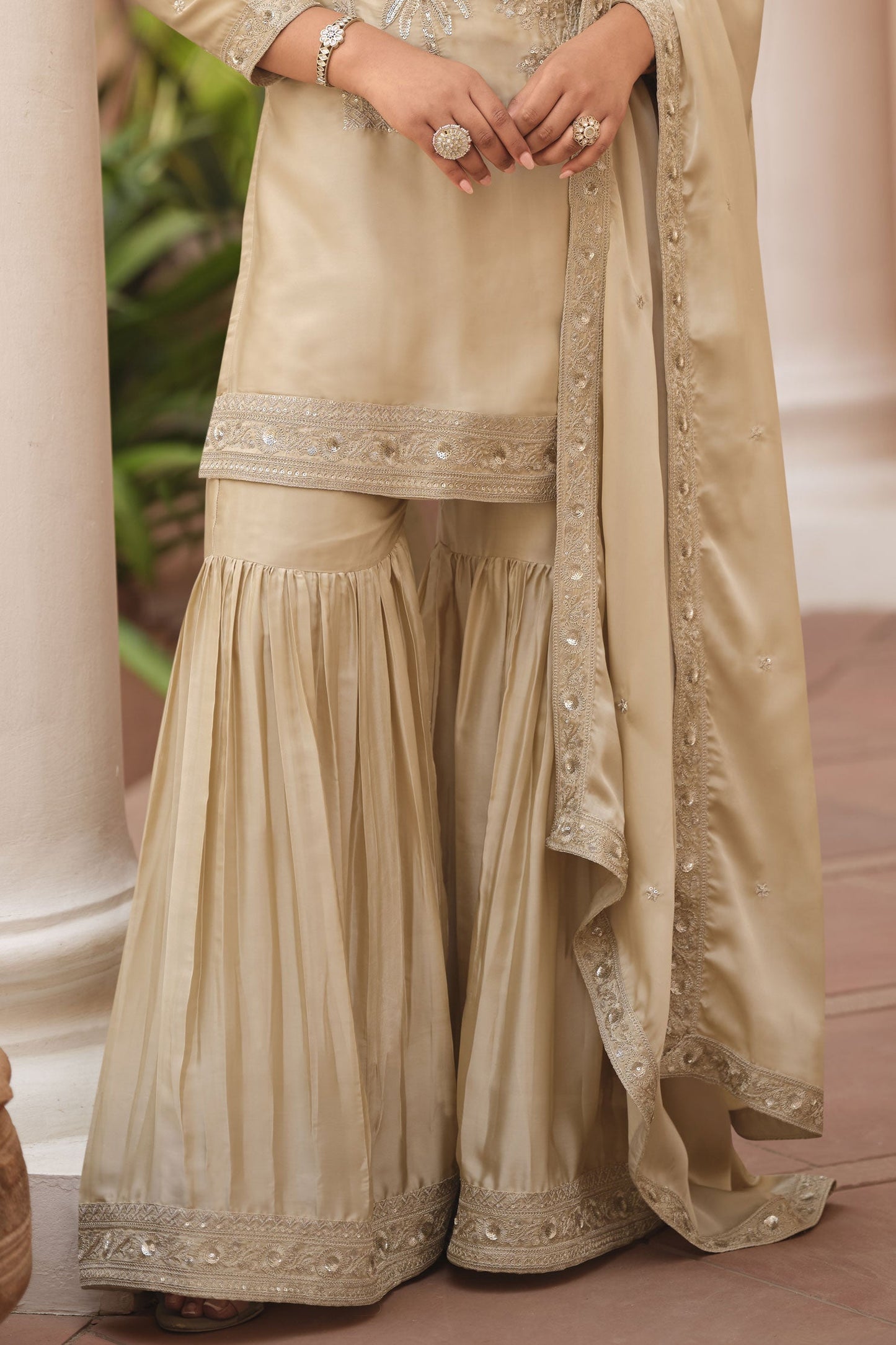 Beige Readymade Satin Silk Sharara Suit-SS842_3_SareeButa.com