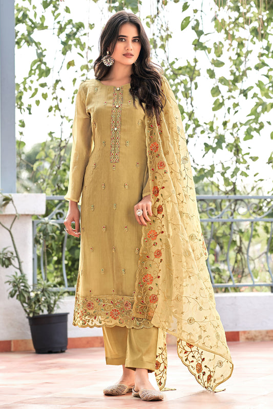 Beige Unstitched Embroidered Chiffon Organza Suit-SS196_1_SareeButa.com