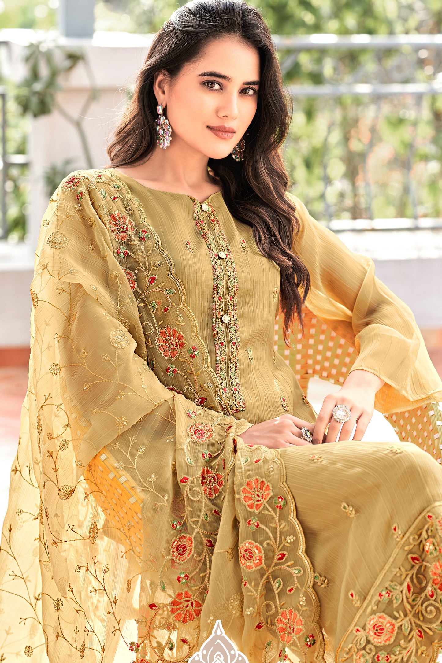 Beige Unstitched Embroidered Chiffon Organza Suit-SS196_2_SareeButa.com
