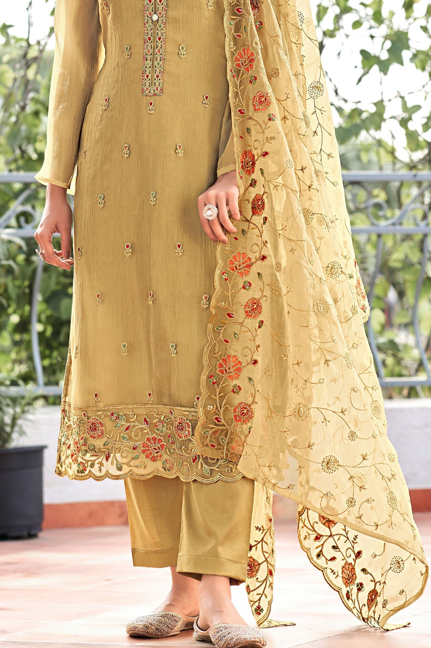 Beige Unstitched Embroidered Chiffon Organza Suit-SS196_3_SareeButa.com