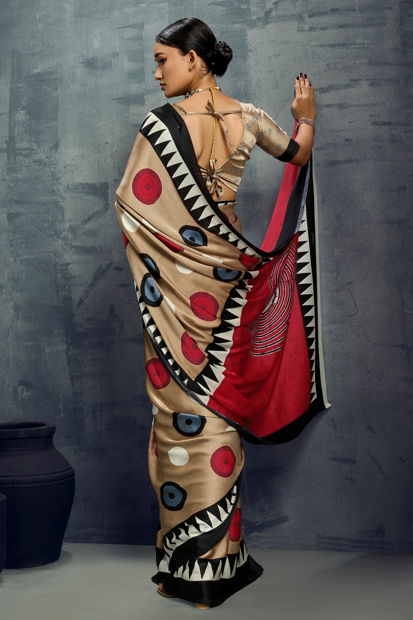 Beige Ajrakh Print Satin Saree-SAR11925_4_SareeButa.com