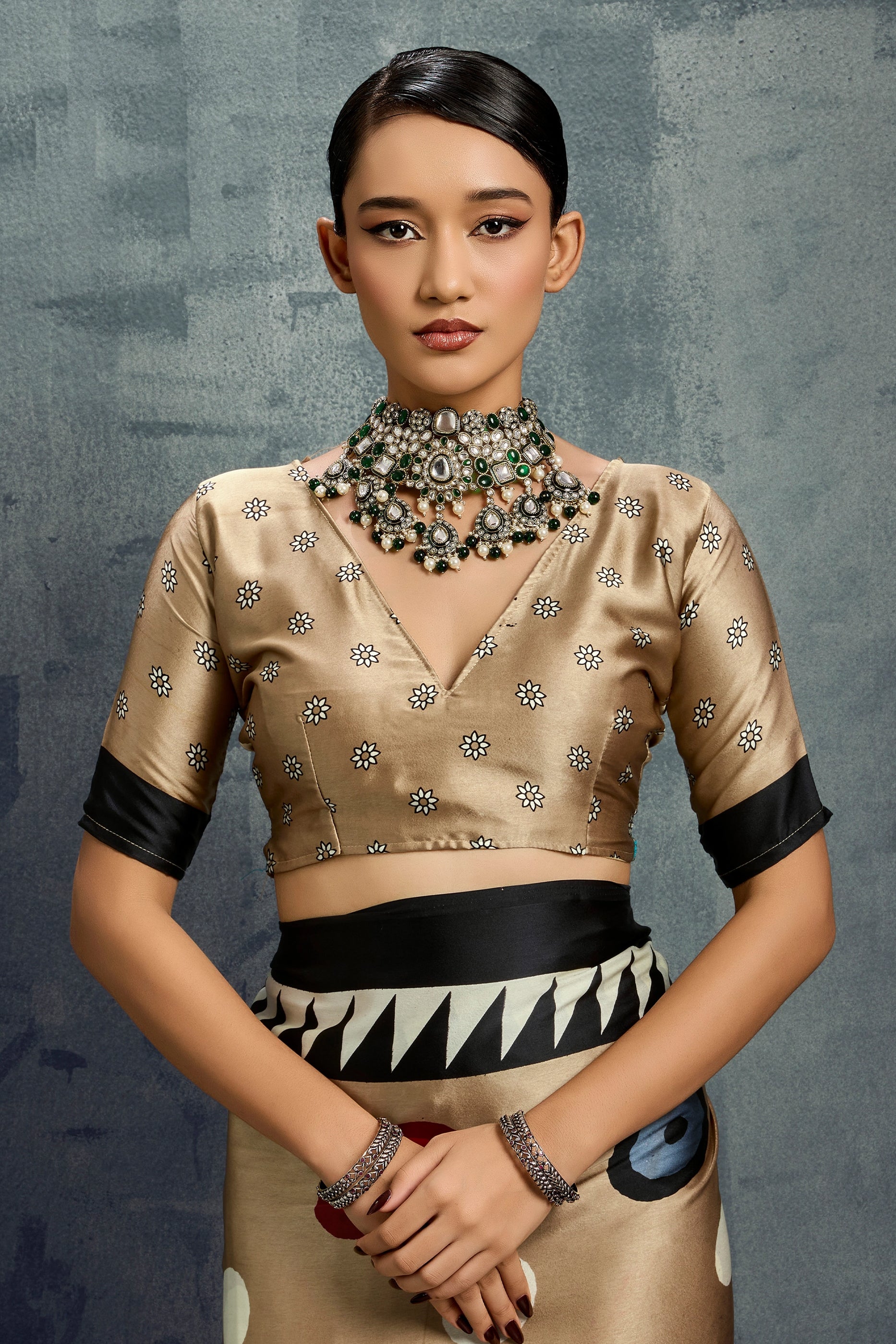 Beige Ajrakh Print Satin Saree-SAR11925_5_SareeButa.com