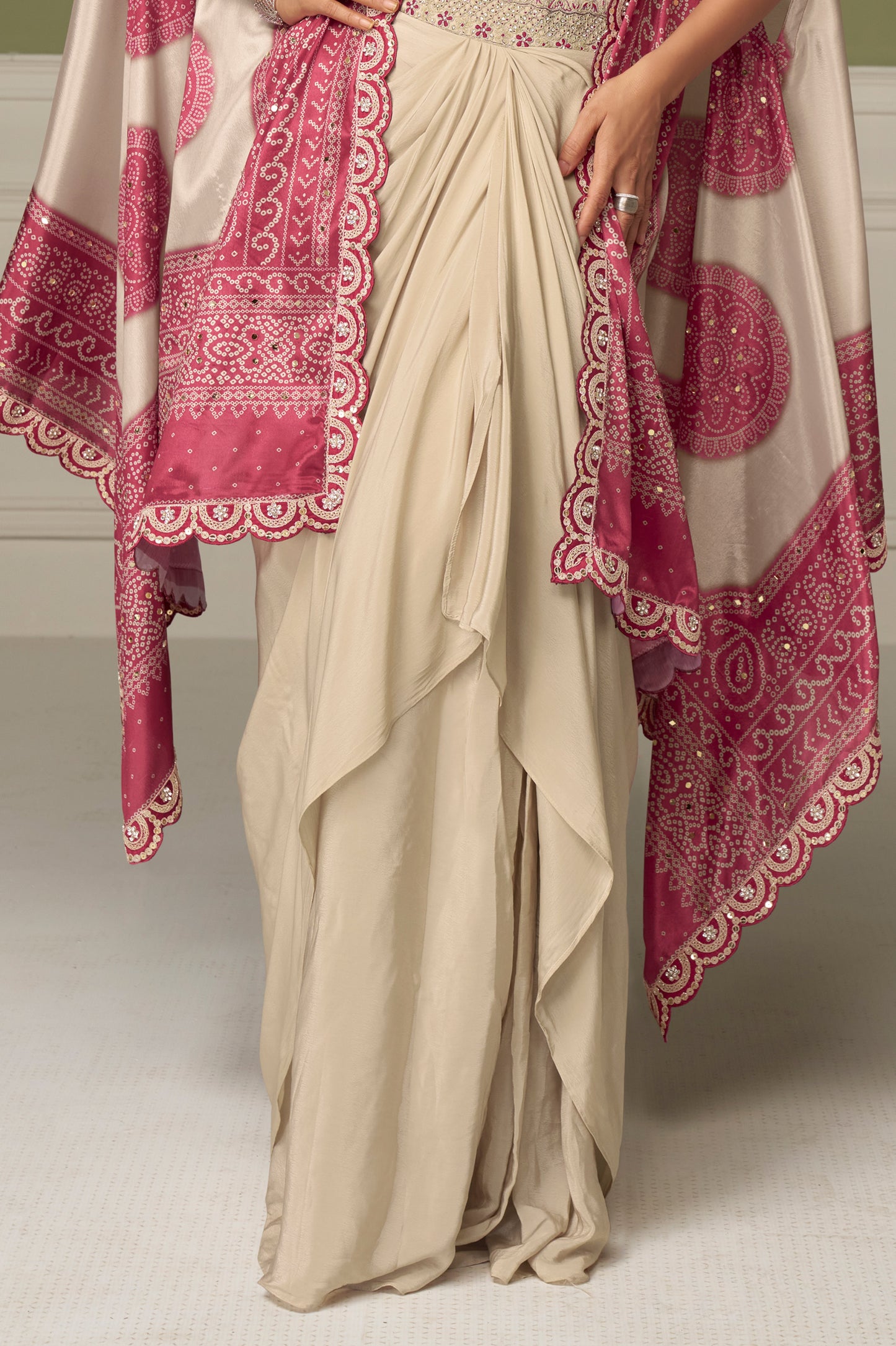 Beige And Pink Readymade Chinon Skirt Set-SAR13132_4_SareeButa.com