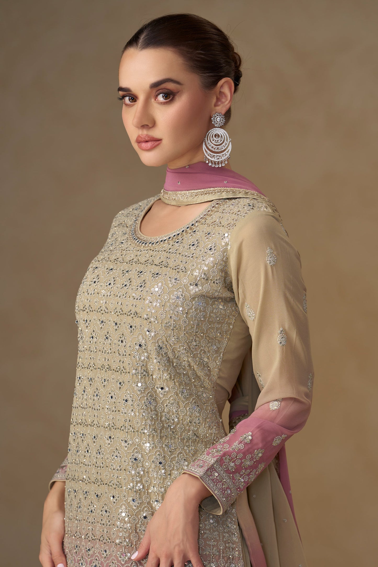 Beige And Pink Readymade Embroidered Georgette Suit-SAR11535_3_SareeButa.com