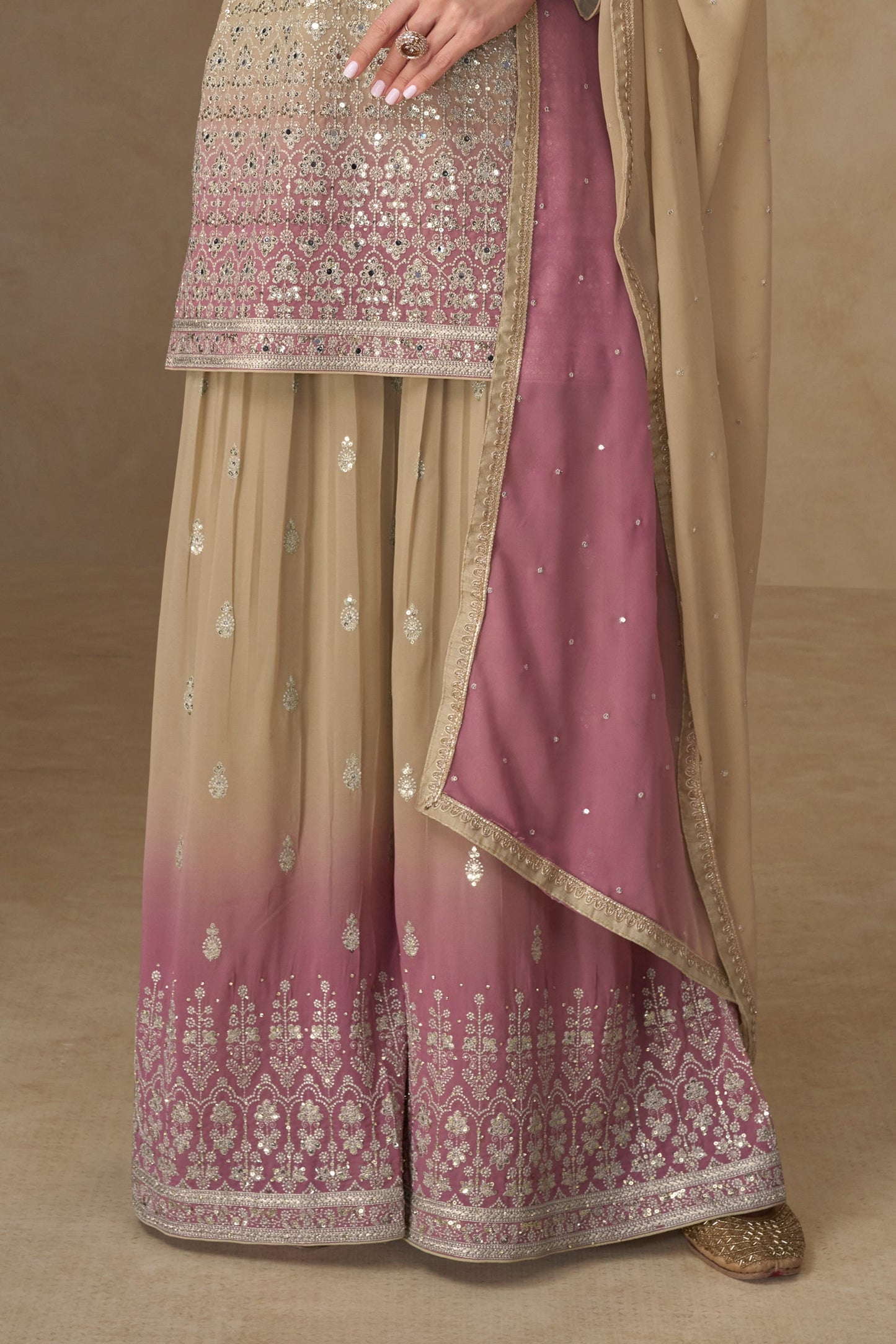 Beige And Pink Readymade Embroidered Georgette Suit-SAR11535_5_SareeButa.com