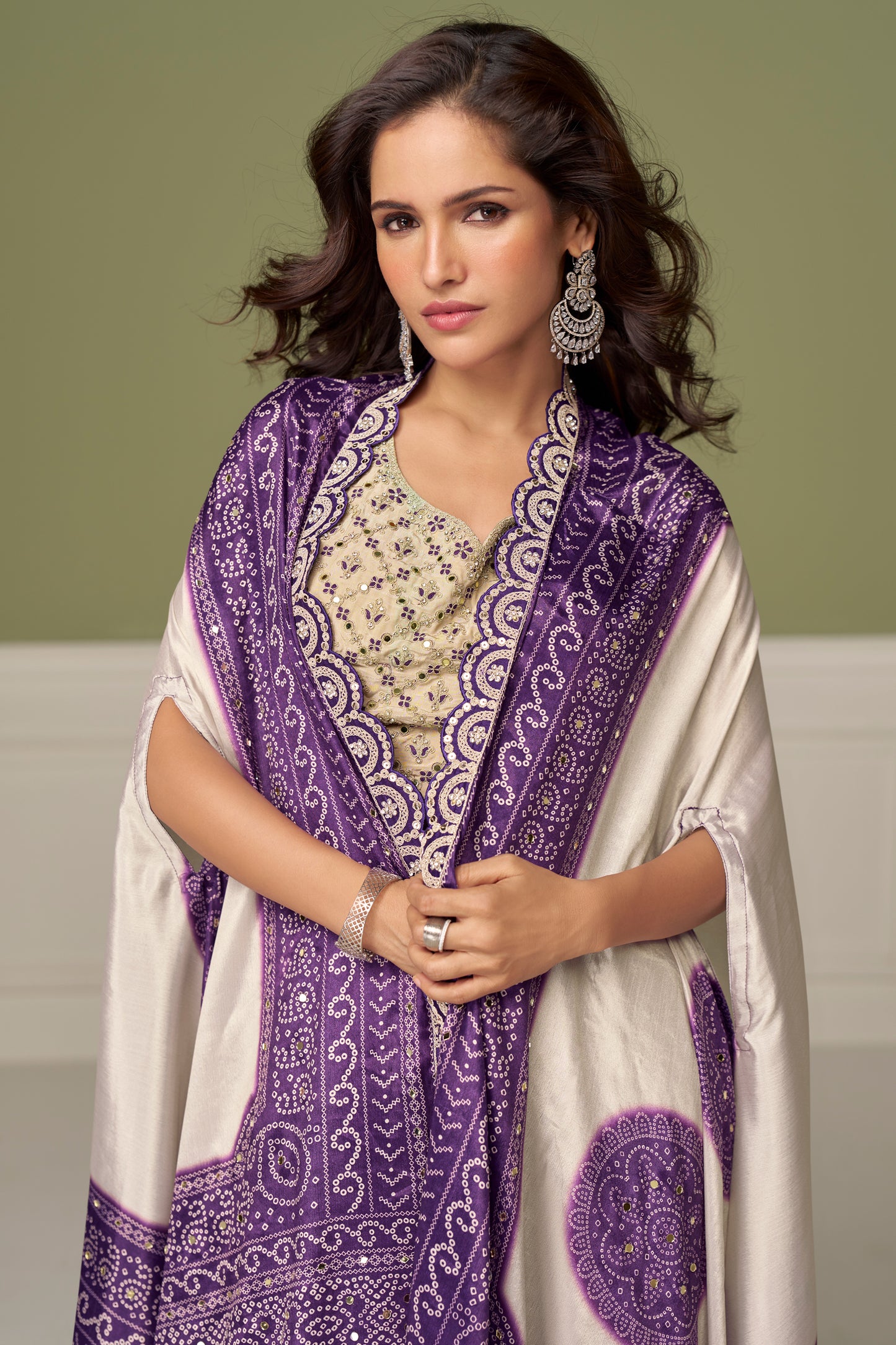 Beige And Purple Readymade Chinon Skirt Set-SAR13134_2_SareeButa.com