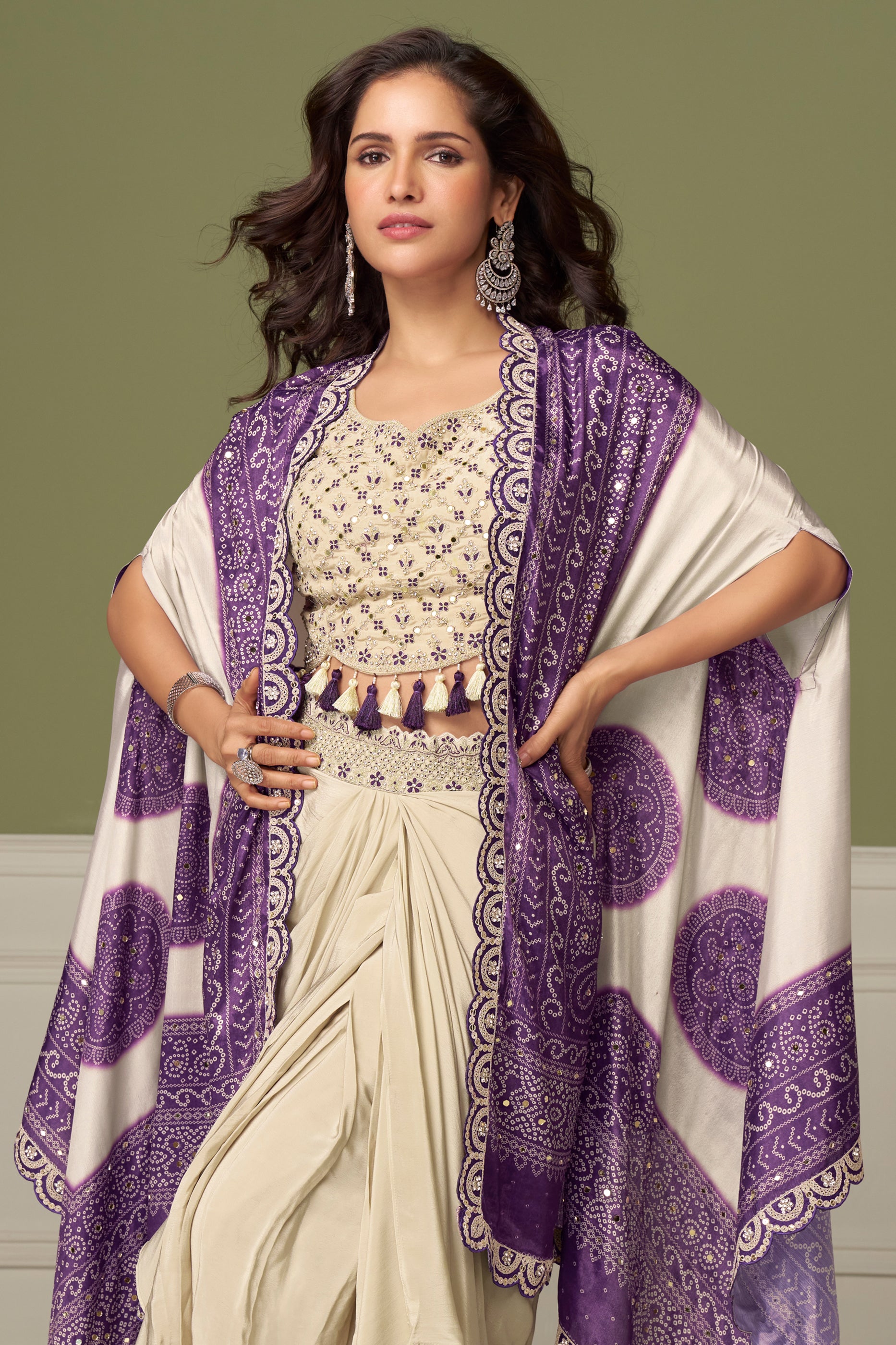 Beige And Purple Readymade Chinon Skirt Set-SAR13134_3_SareeButa.com