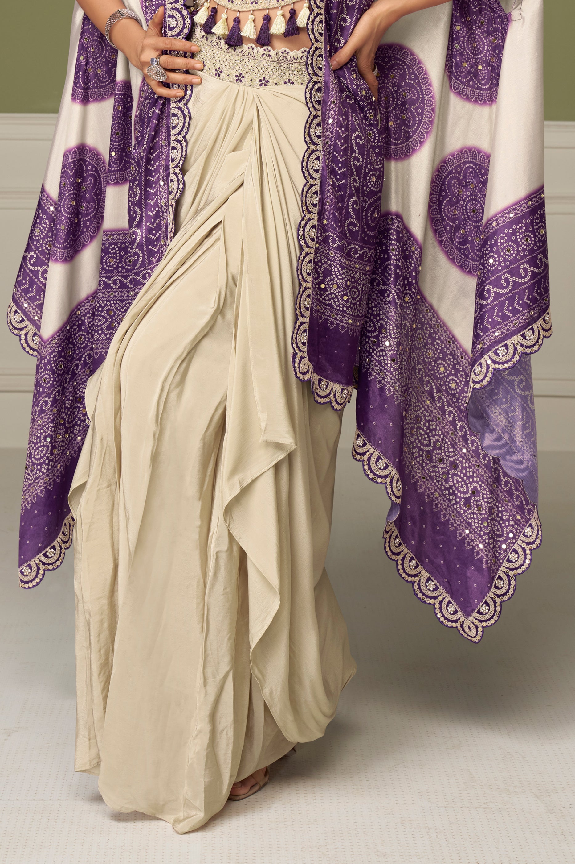 Beige And Purple Readymade Chinon Skirt Set-SAR13134_4_SareeButa.com