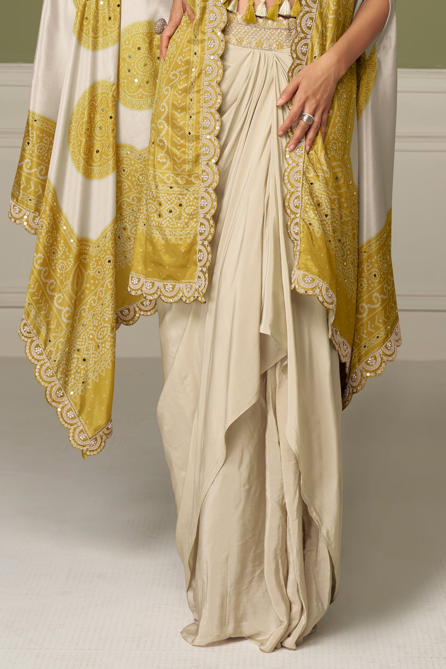 Beige And Yellow Readymade Chinon Skirt Set-SAR13133_4_SareeButa.com