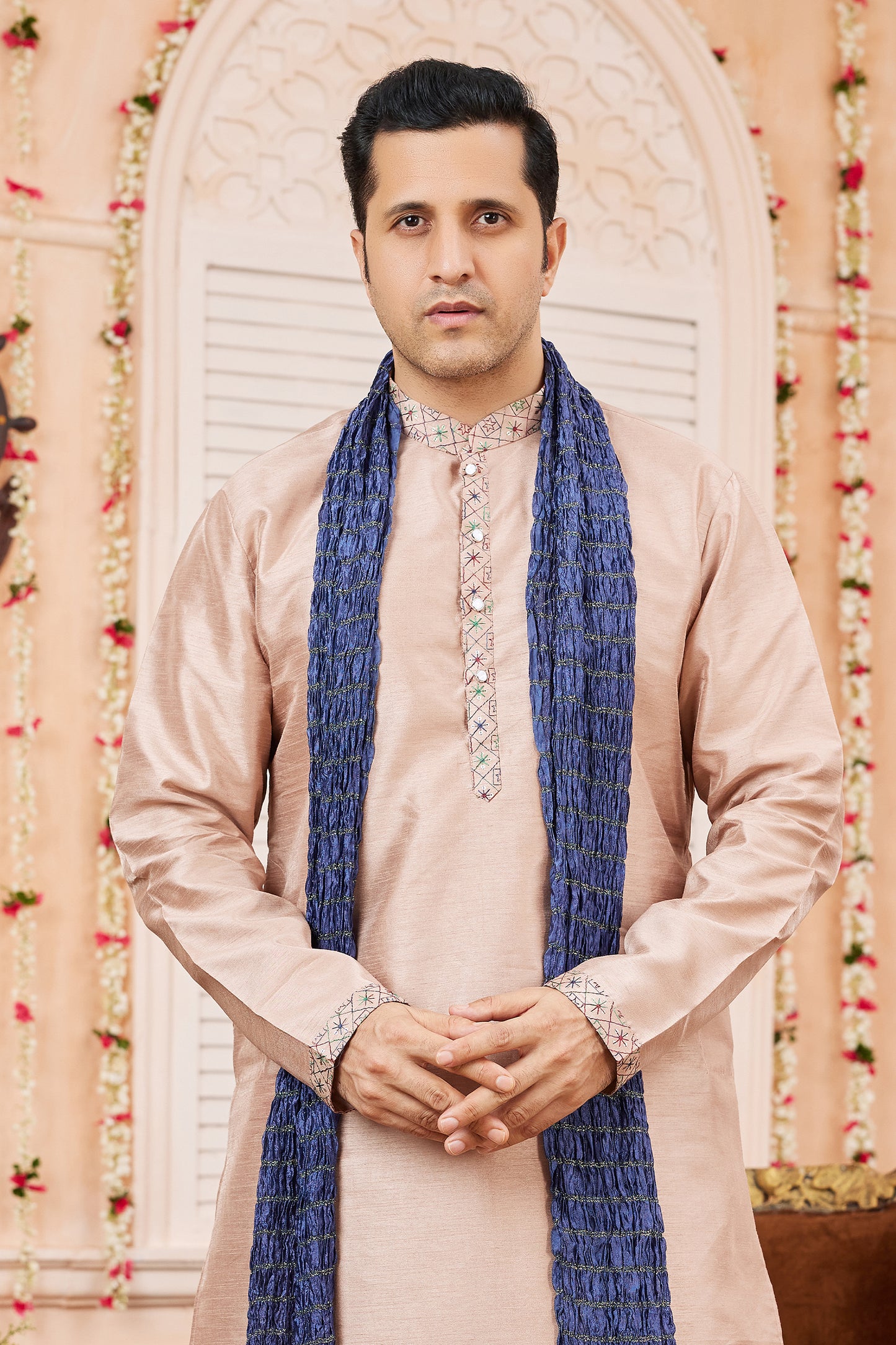 Beige Banarasi Silk Kurta Pajama-SAR11401_3_SareeButa.com