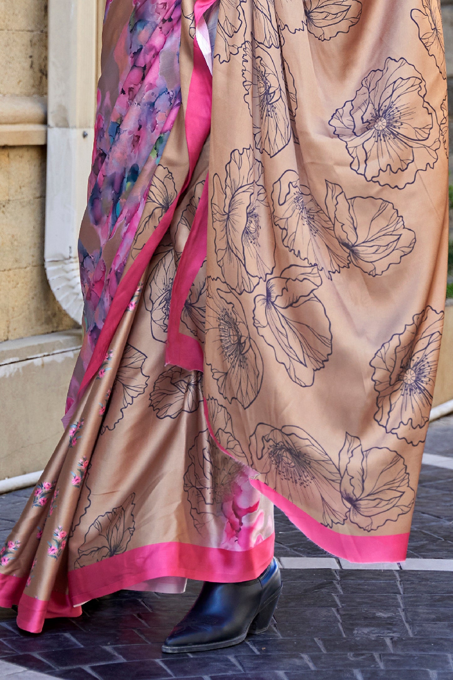 Beige Digital Print Satin Saree-SAR12394_4_SareeButa.com