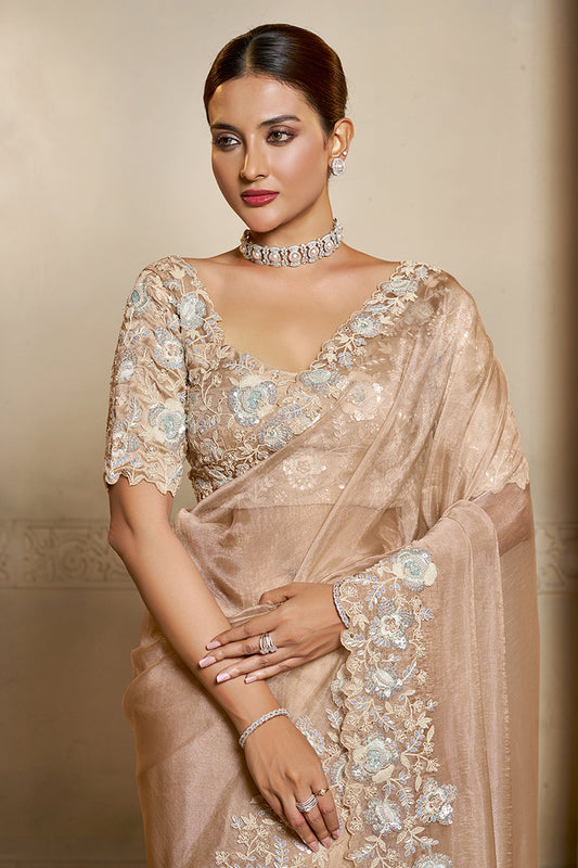 Beige Embroidered Crush Organza Satin Saree-SAR10874_2_SareeButa.com
