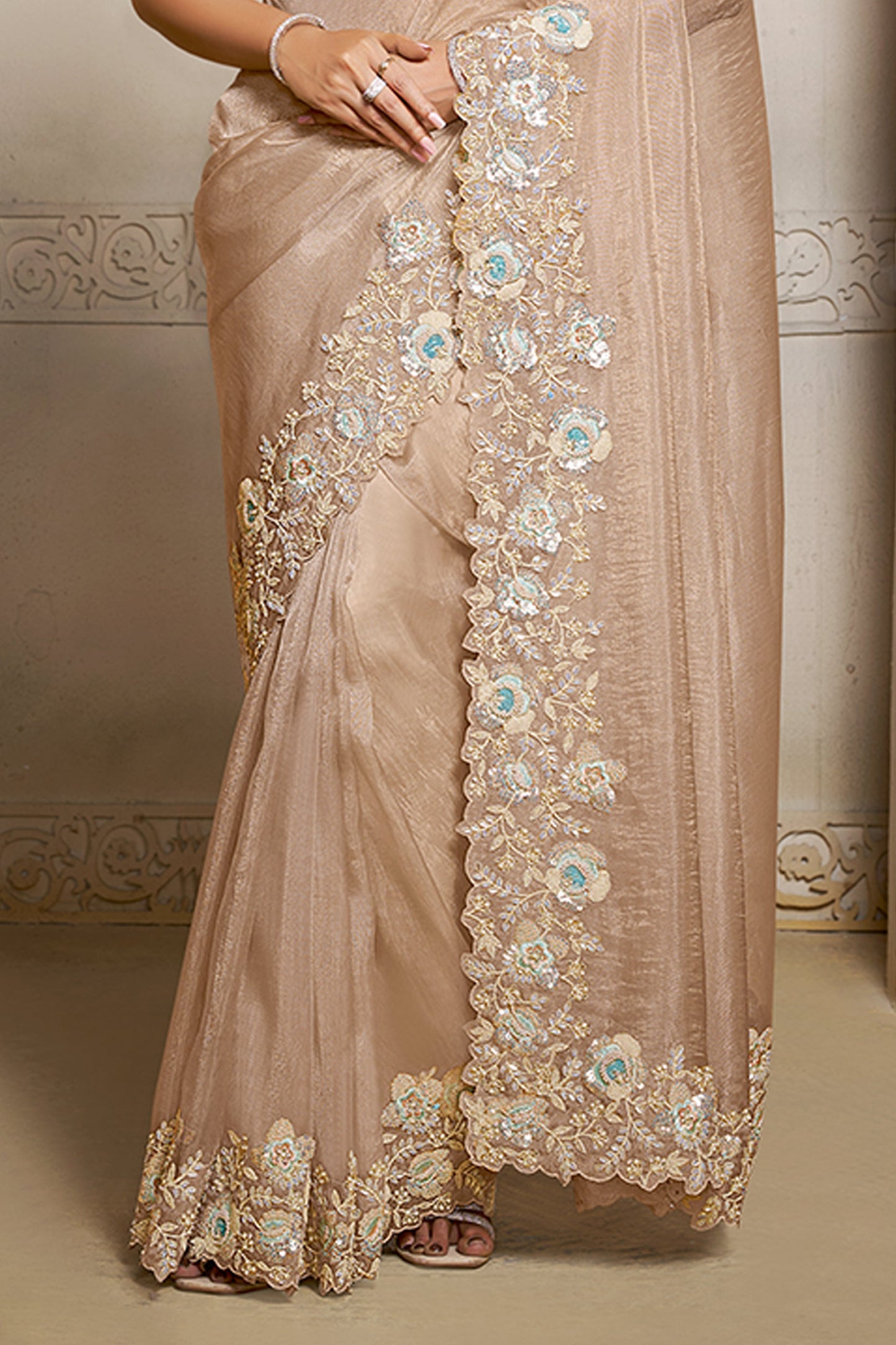 Beige Embroidered Crush Organza Satin Saree-SAR10874_4_SareeButa.com
