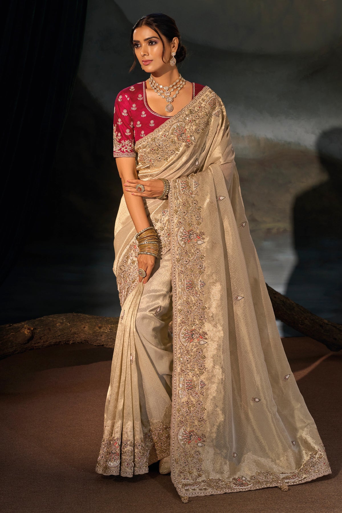 Beige Embroidered Kanjivaram Silk Saree-SAR13263_1_SareeButa.com