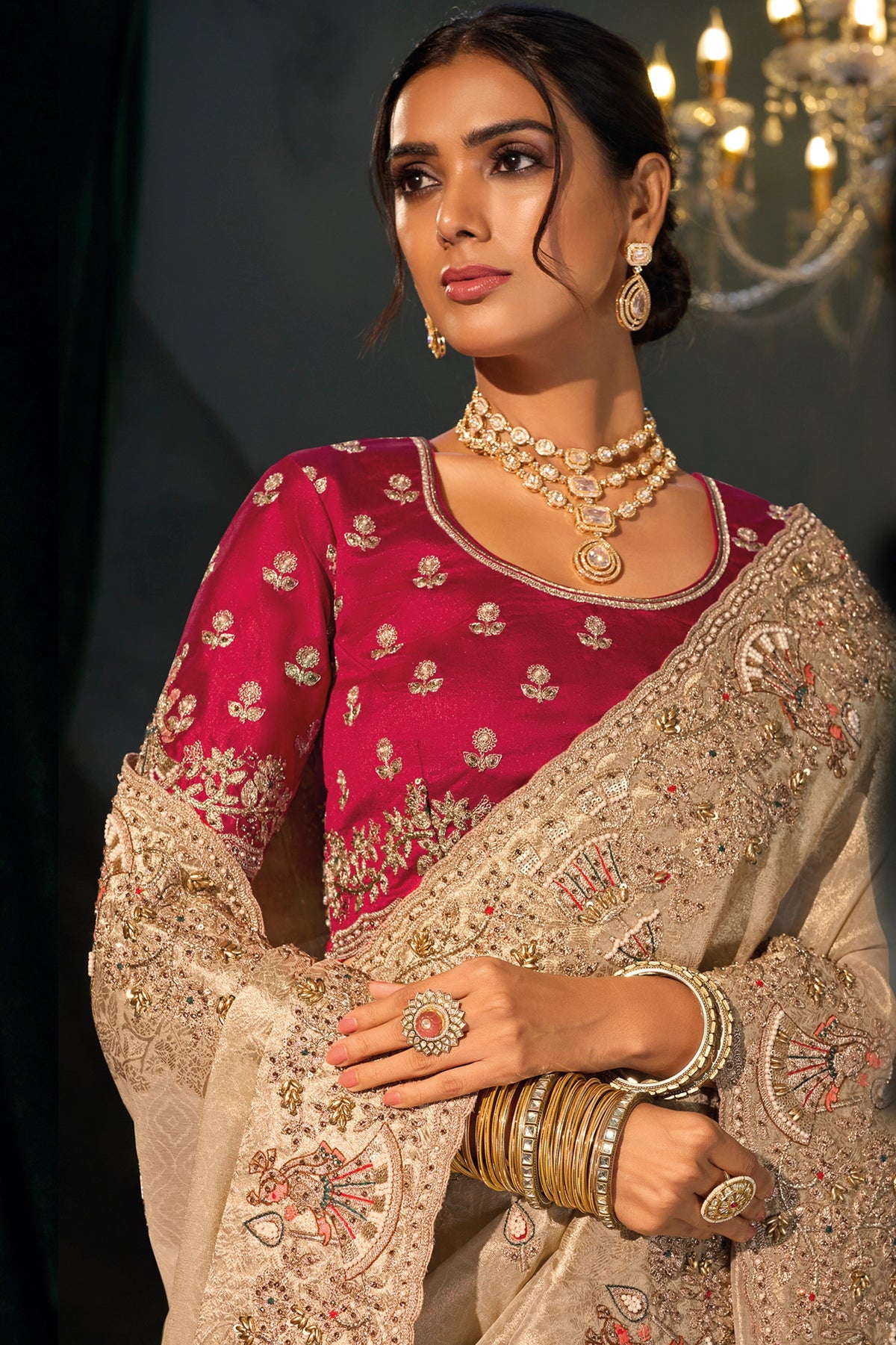 Beige Embroidered Kanjivaram Silk Saree-SAR13263_2_SareeButa.com