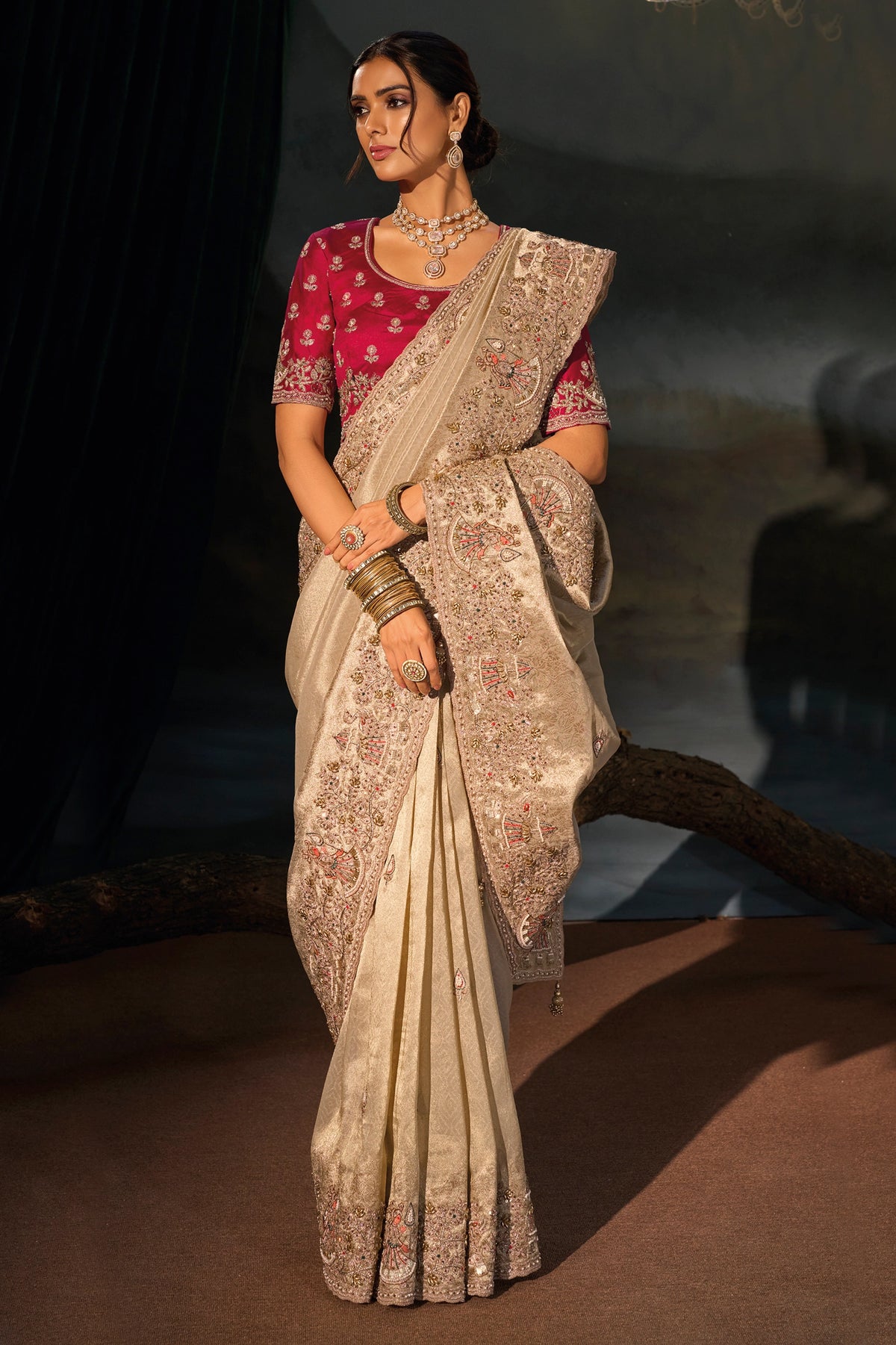 Beige Embroidered Kanjivaram Silk Saree-SAR13263_3_SareeButa.com