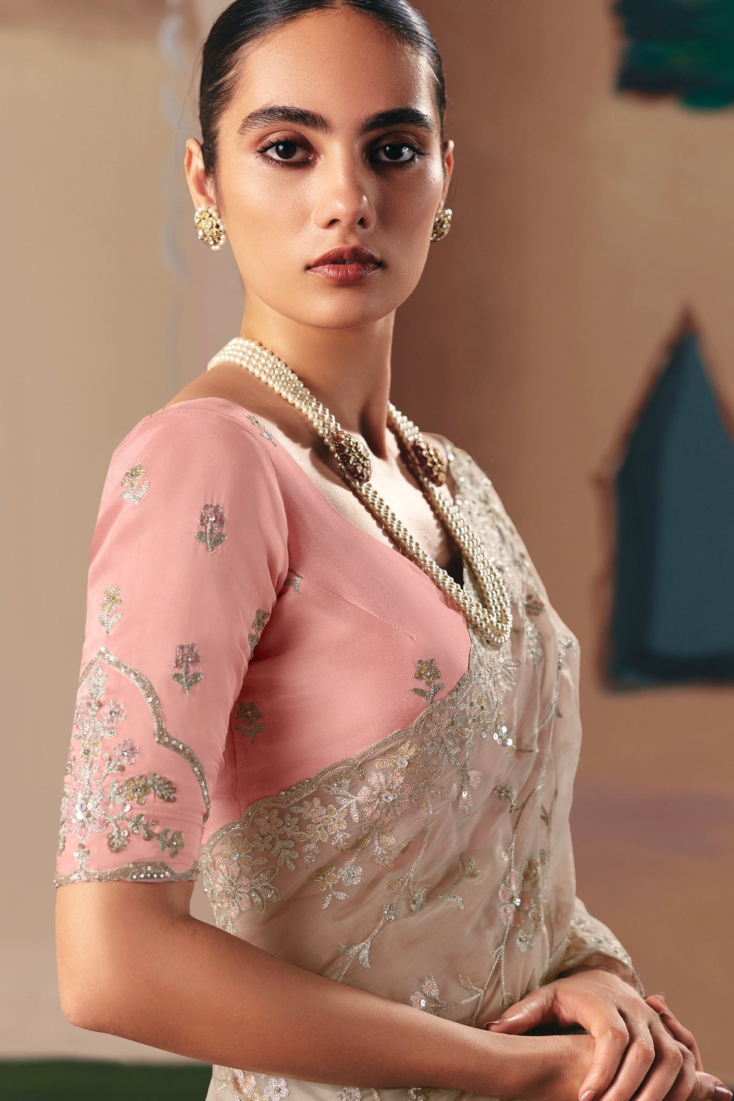Beige Embroidered Organza Saree-SAR10553_3_SareeButa.com