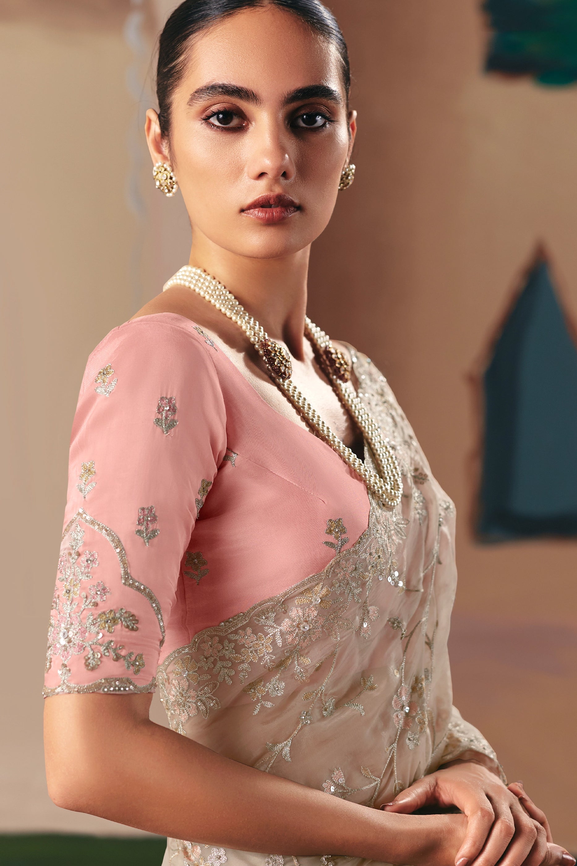 Beige Embroidered Organza Saree-SAR10553_3_SareeButa.com