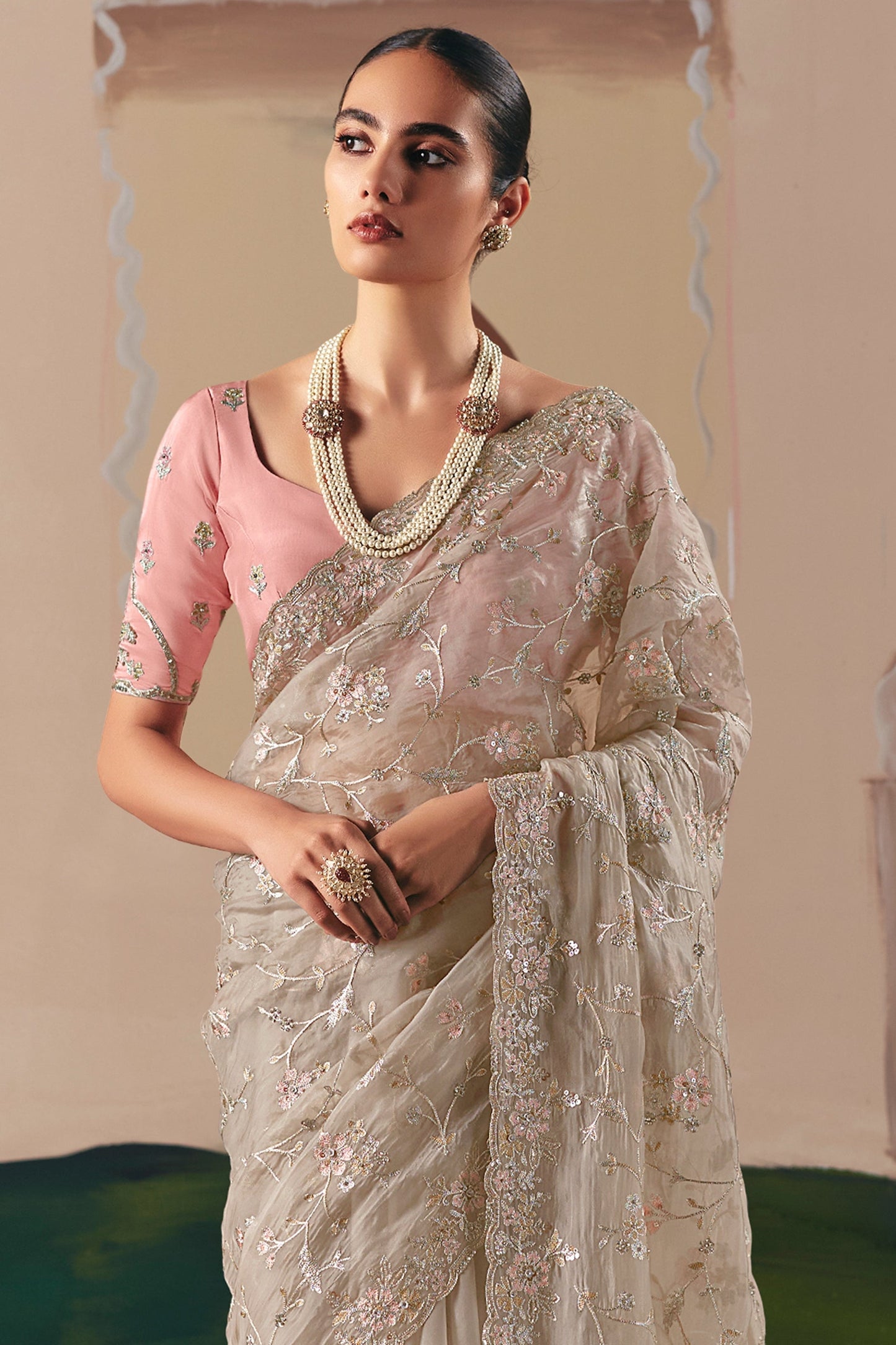 Beige Embroidered Organza Saree-SAR10553_5_SareeButa.com