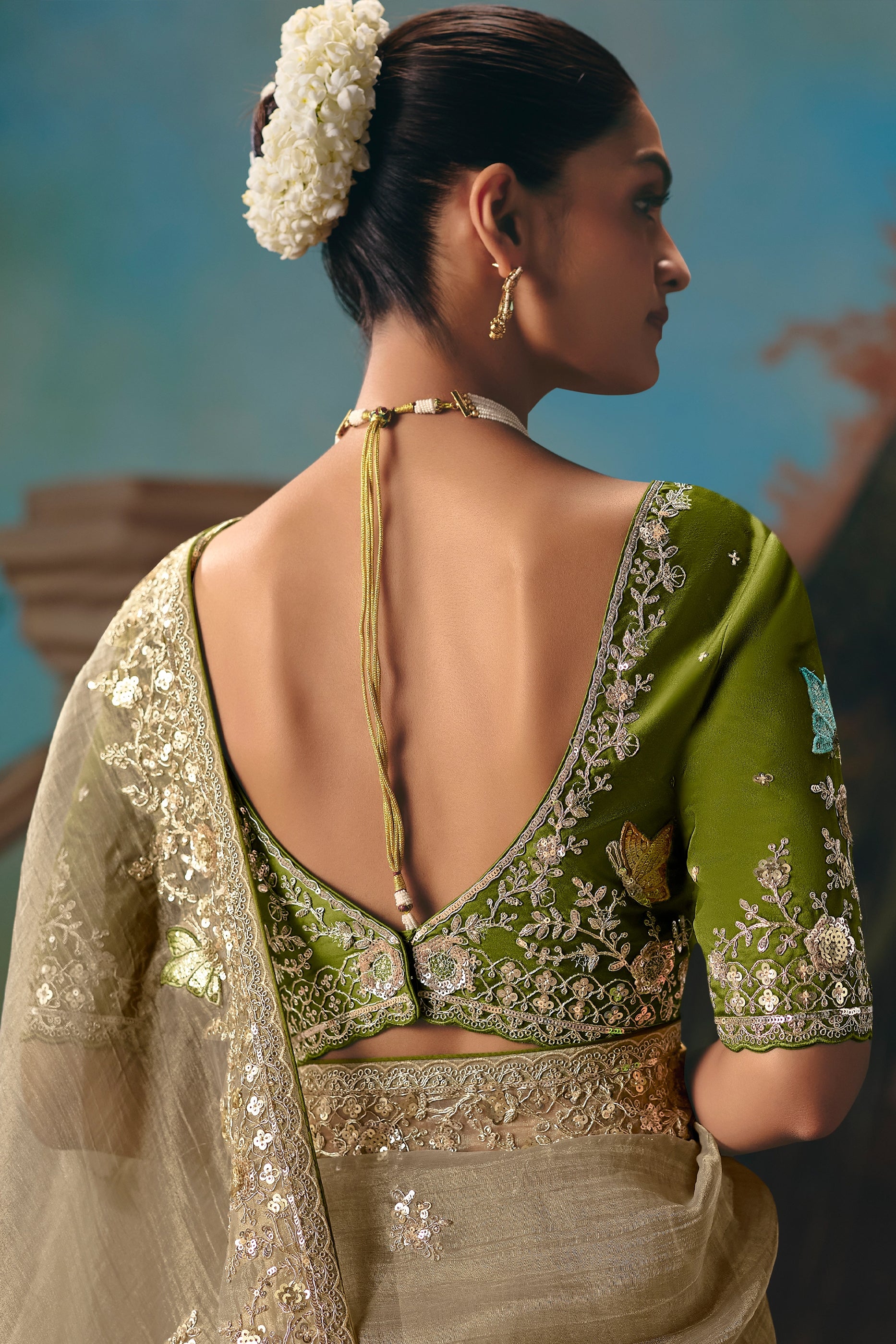 Beige Embroidered Organza Saree-SAR12028_4_SareeButa.com