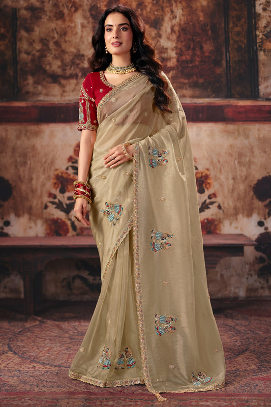 Beige Embroidered Organza Saree-SAR13202_1_SareeButa.com