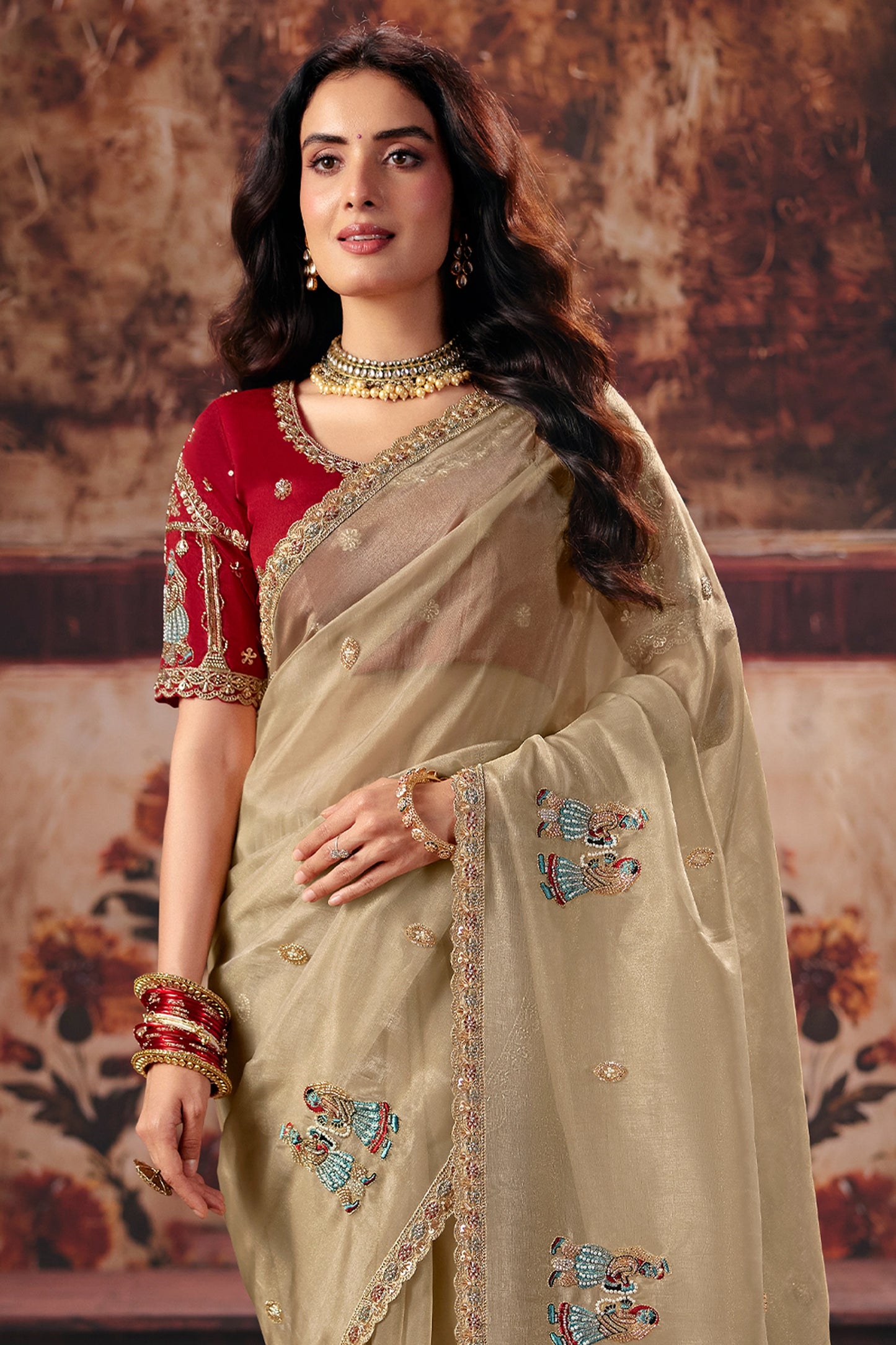 Beige Embroidered Organza Saree-SAR13202_4_SareeButa.com