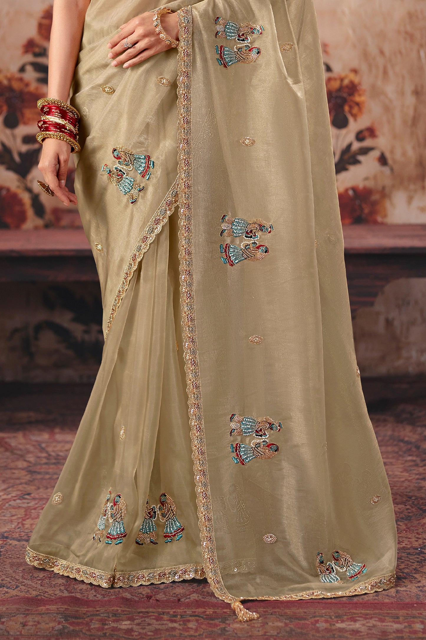 Beige Embroidered Organza Saree-SAR13202_5_SareeButa.com