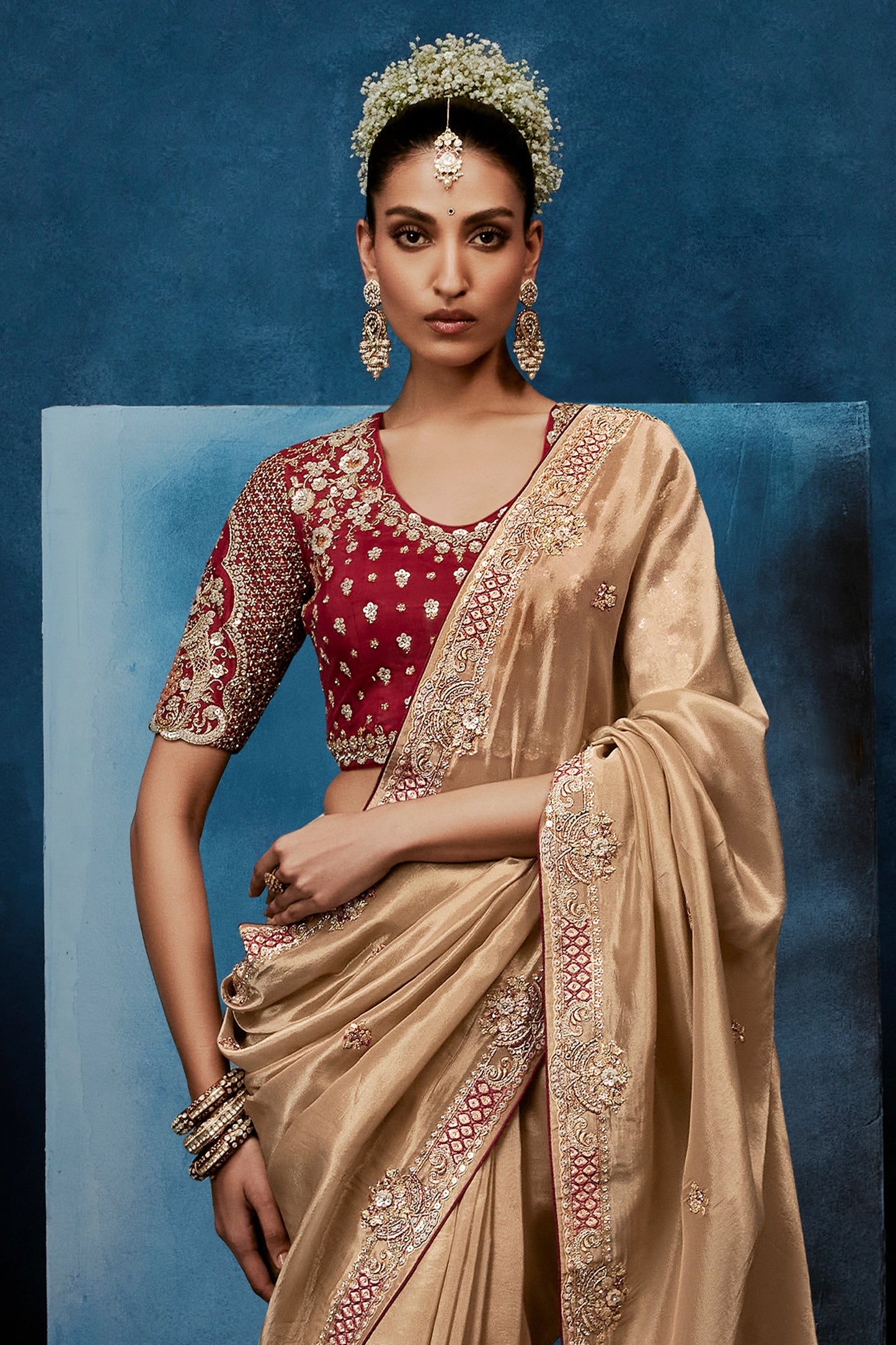 Beige Embroidered Organza Silk Saree-SAR12605_4_SareeButa.com