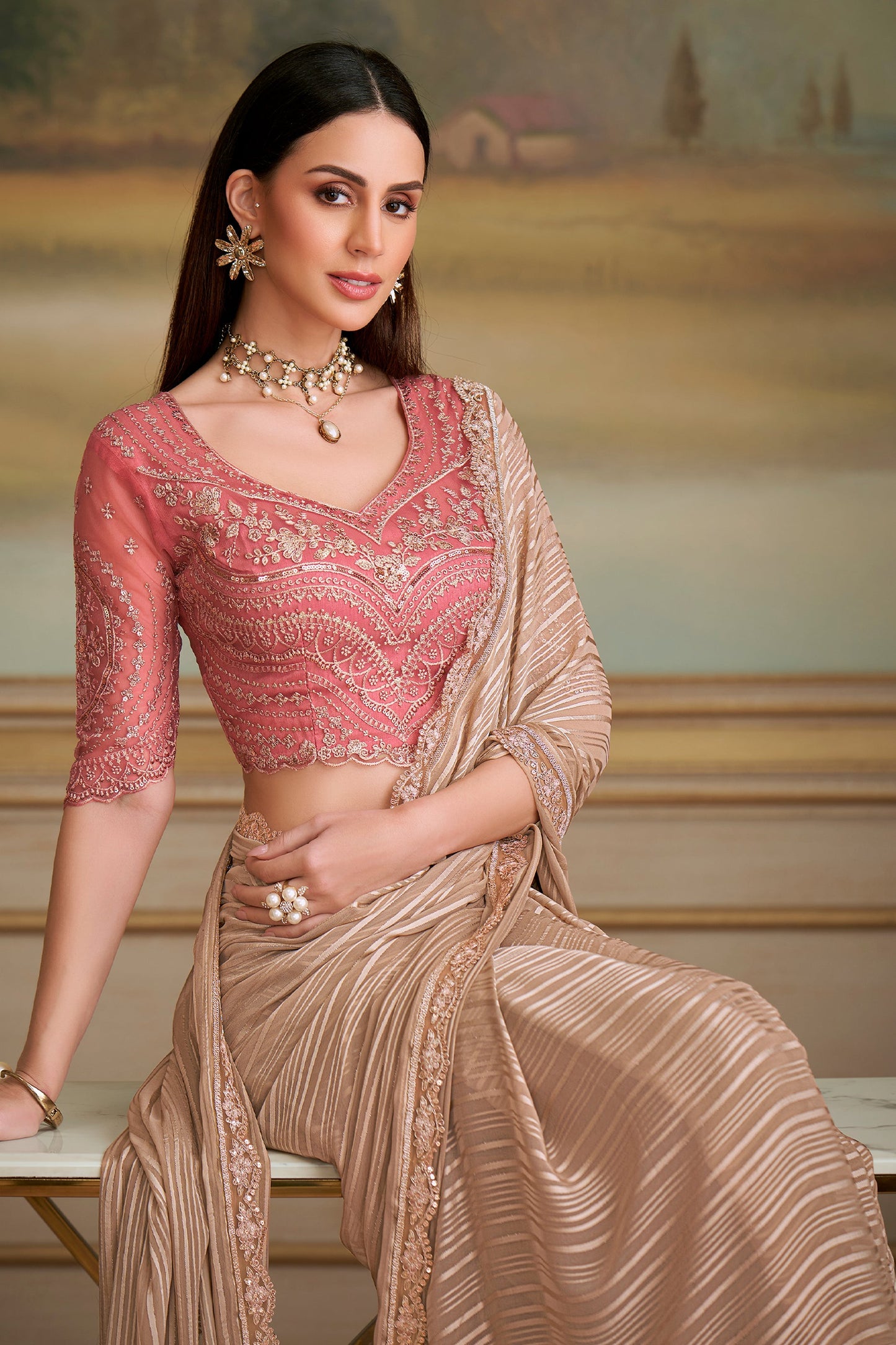 Beige Embroidered Satin Georgette Saree-SAR10845_2_SareeButa.com
