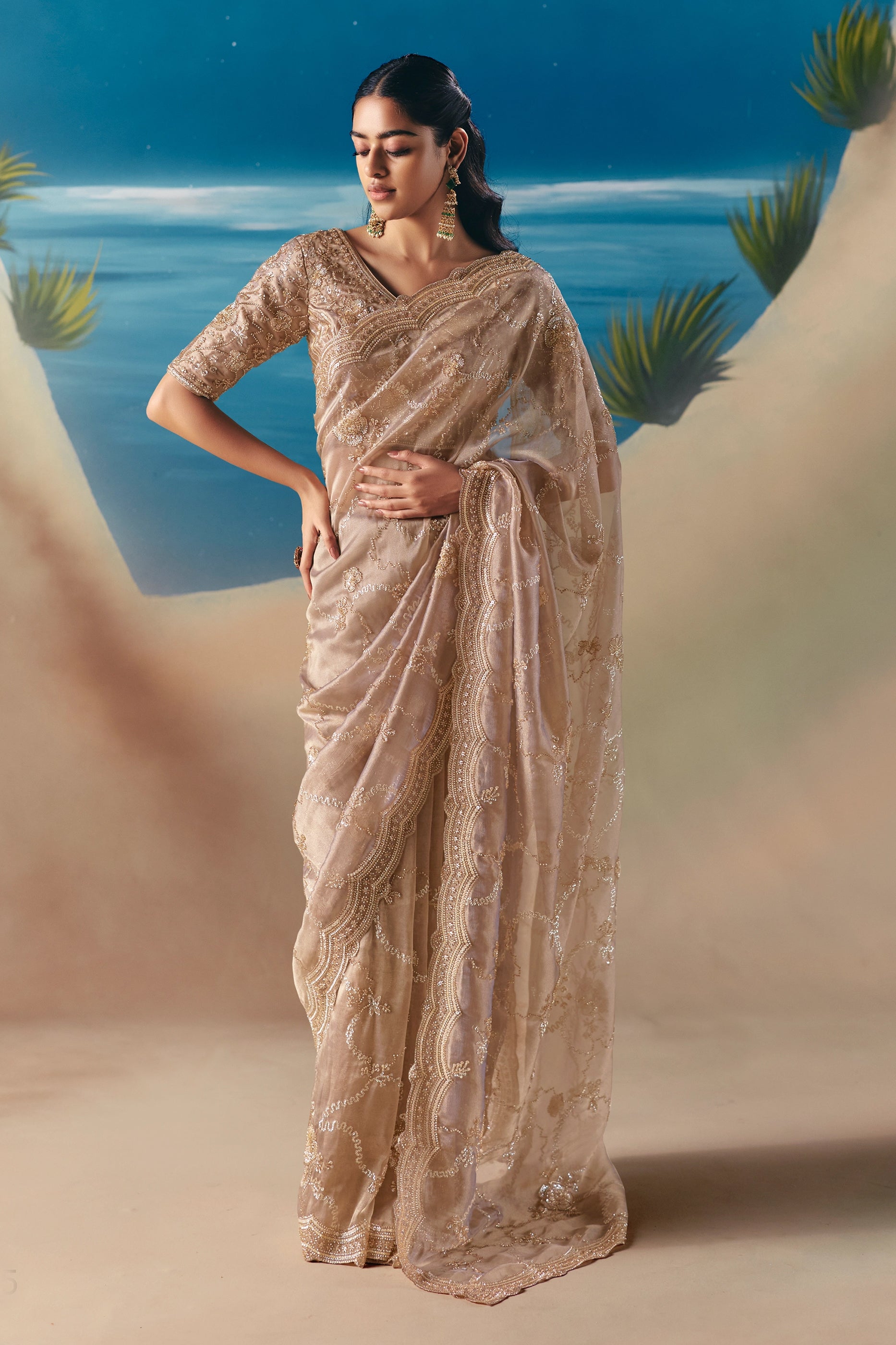 Beige Embroidered Satin Organza Saree-SAR11041_1_SareeButa.com