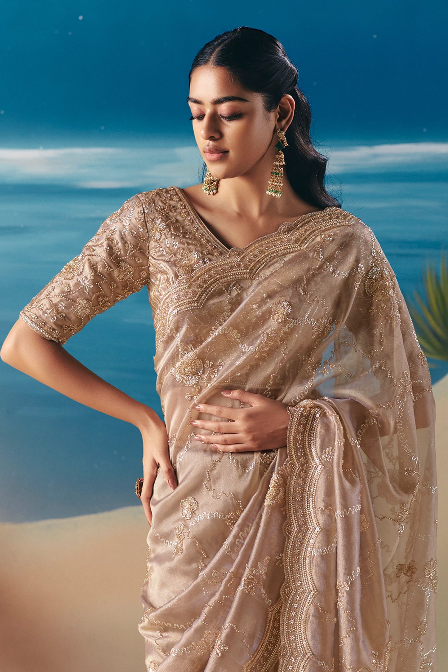 Beige Embroidered Satin Organza Saree-SAR11041_4_SareeButa.com