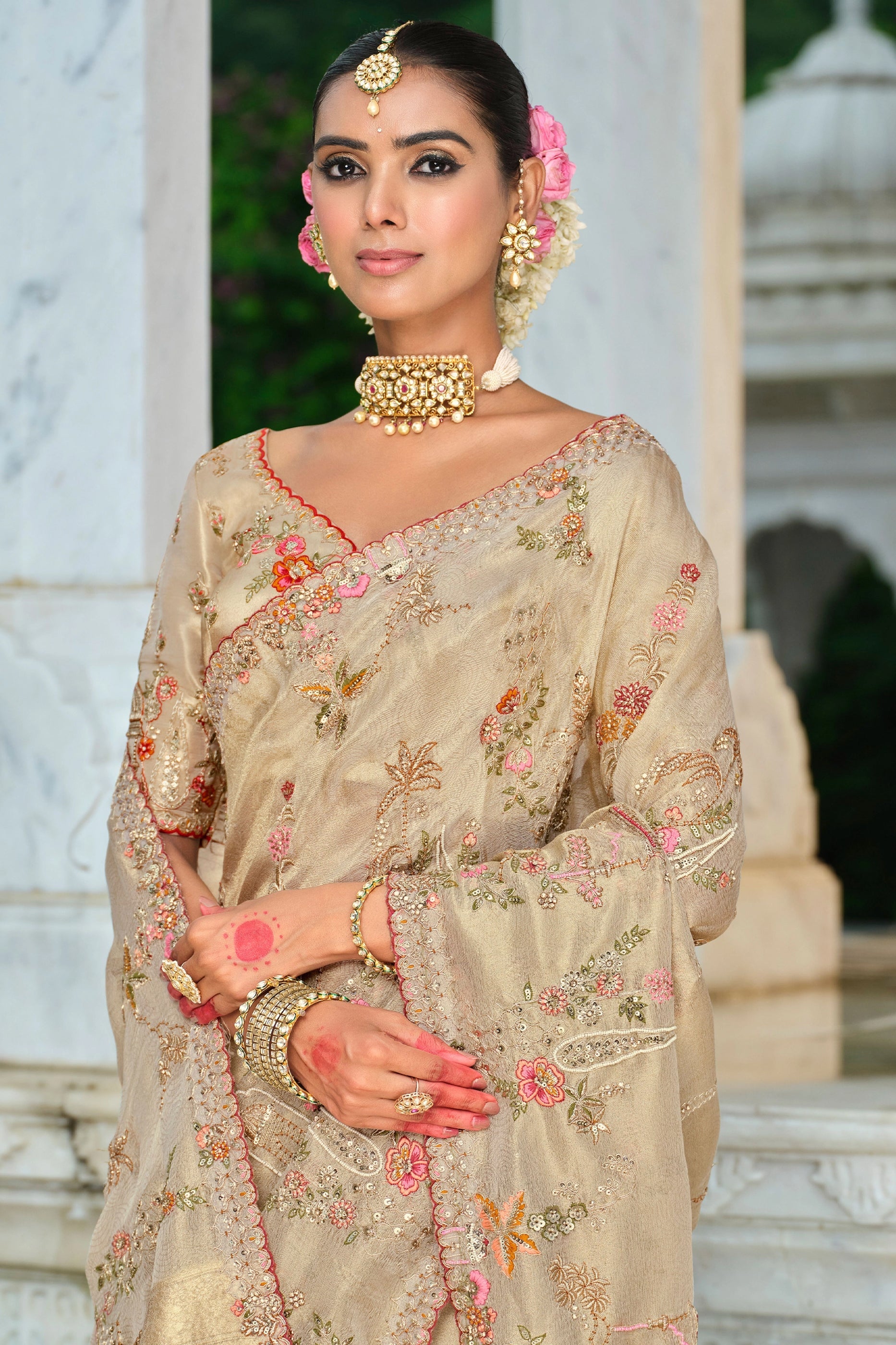 Beige Embroidered Silk Saree-SAR11383_2_SareeButa.com