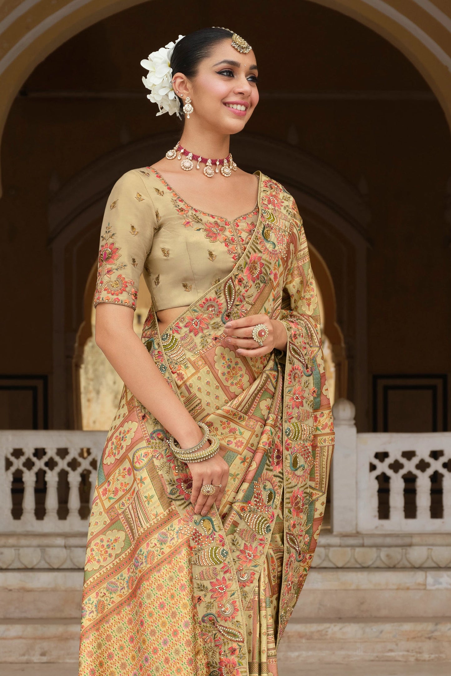 Beige Embroidered Silk Saree-SAR11391_3_SareeButa.com