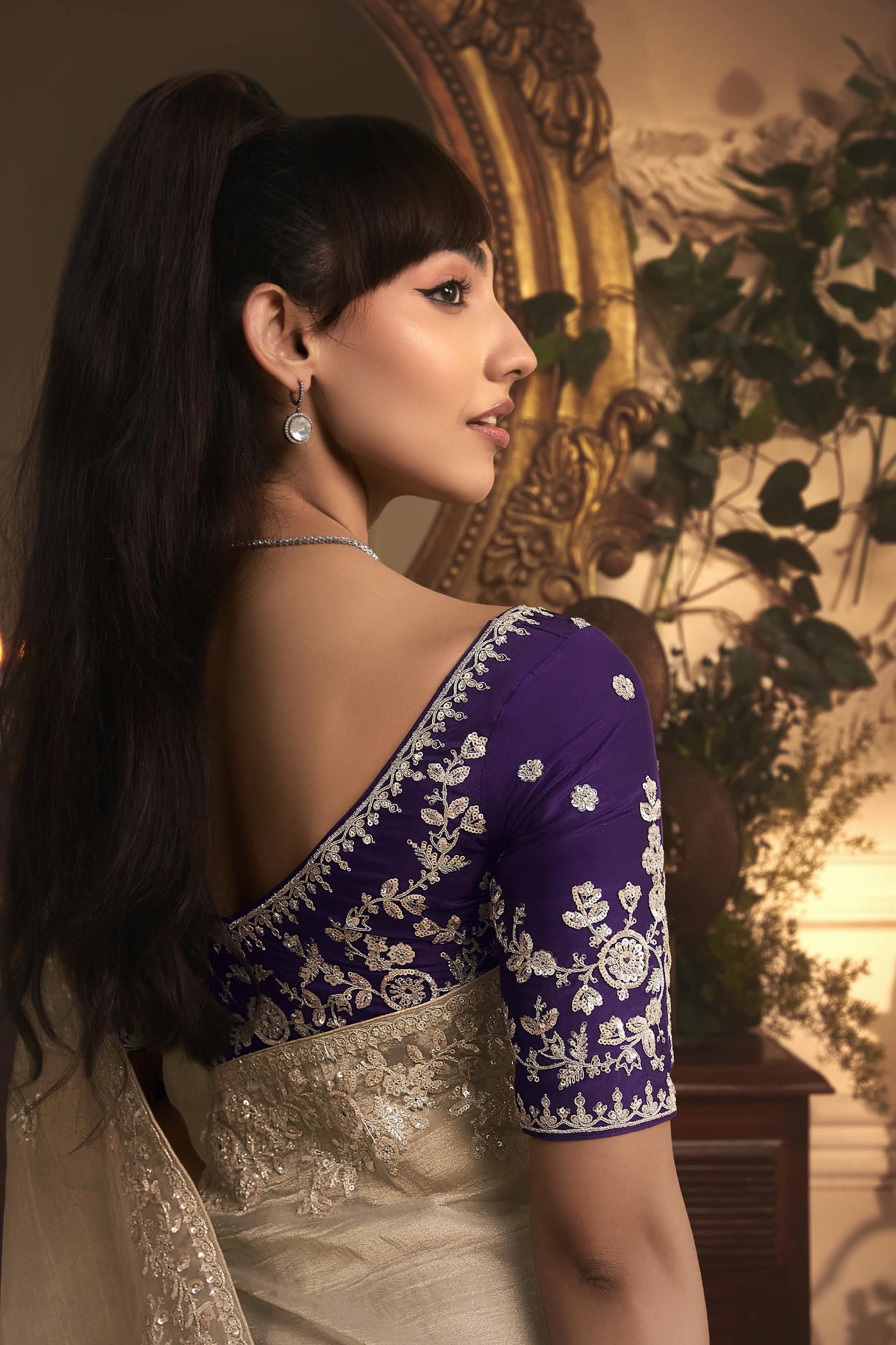 Beige Embroidered Tissue Organza Saree-SAR10240_4_SareeButa.com