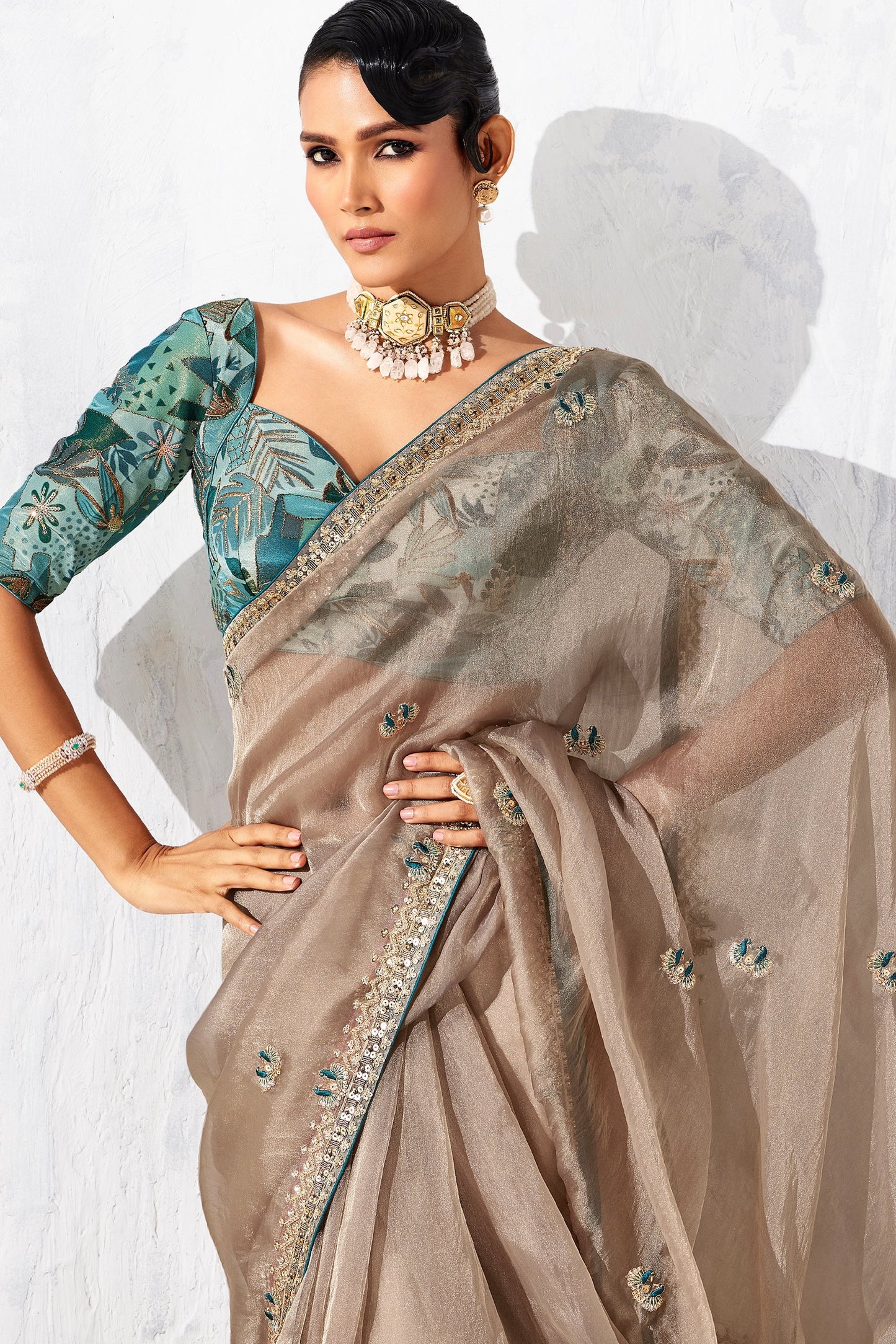 Beige Embroidered Tissue Organza Saree-SAR10563_2_SareeButa.com