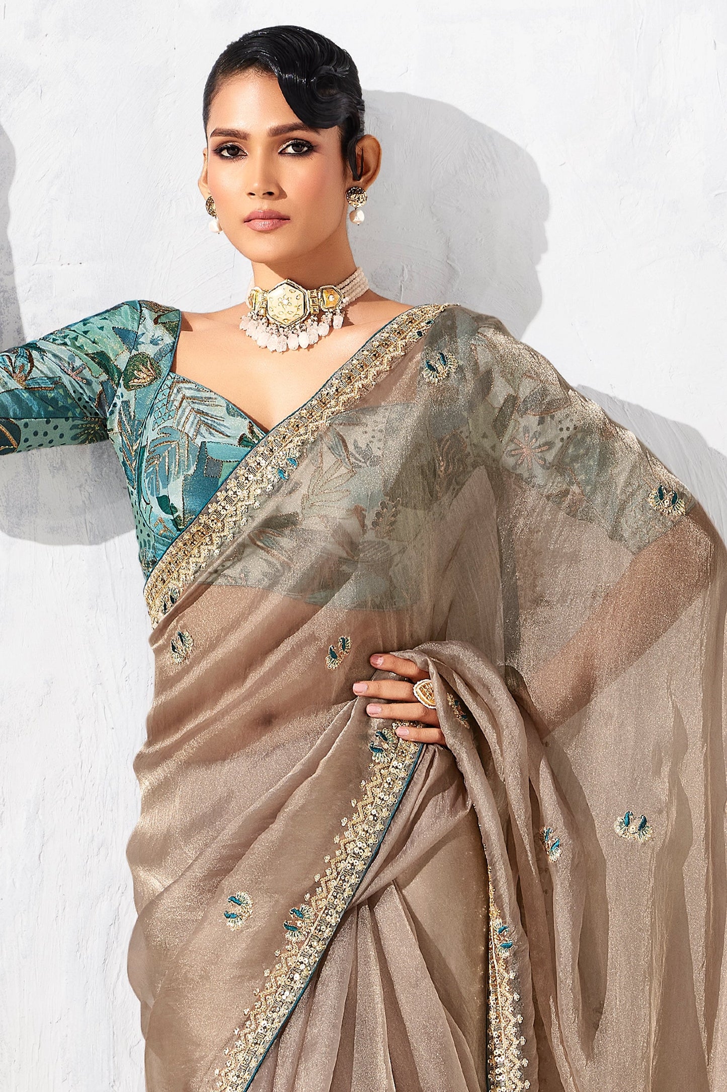 Beige Embroidered Tissue Organza Saree-SAR10563_5_SareeButa.com