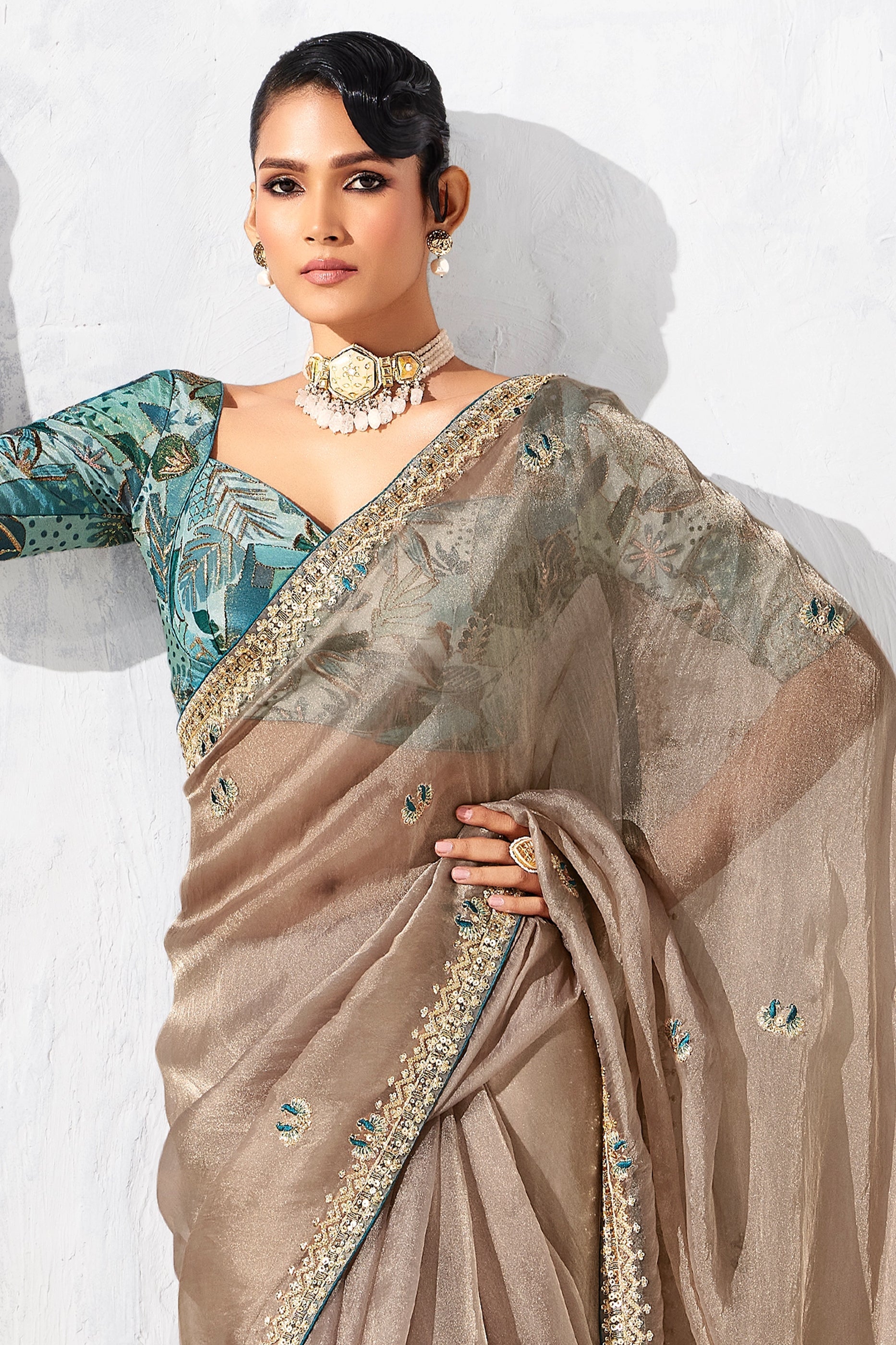 Beige Embroidered Tissue Organza Saree-SAR10563_5_SareeButa.com