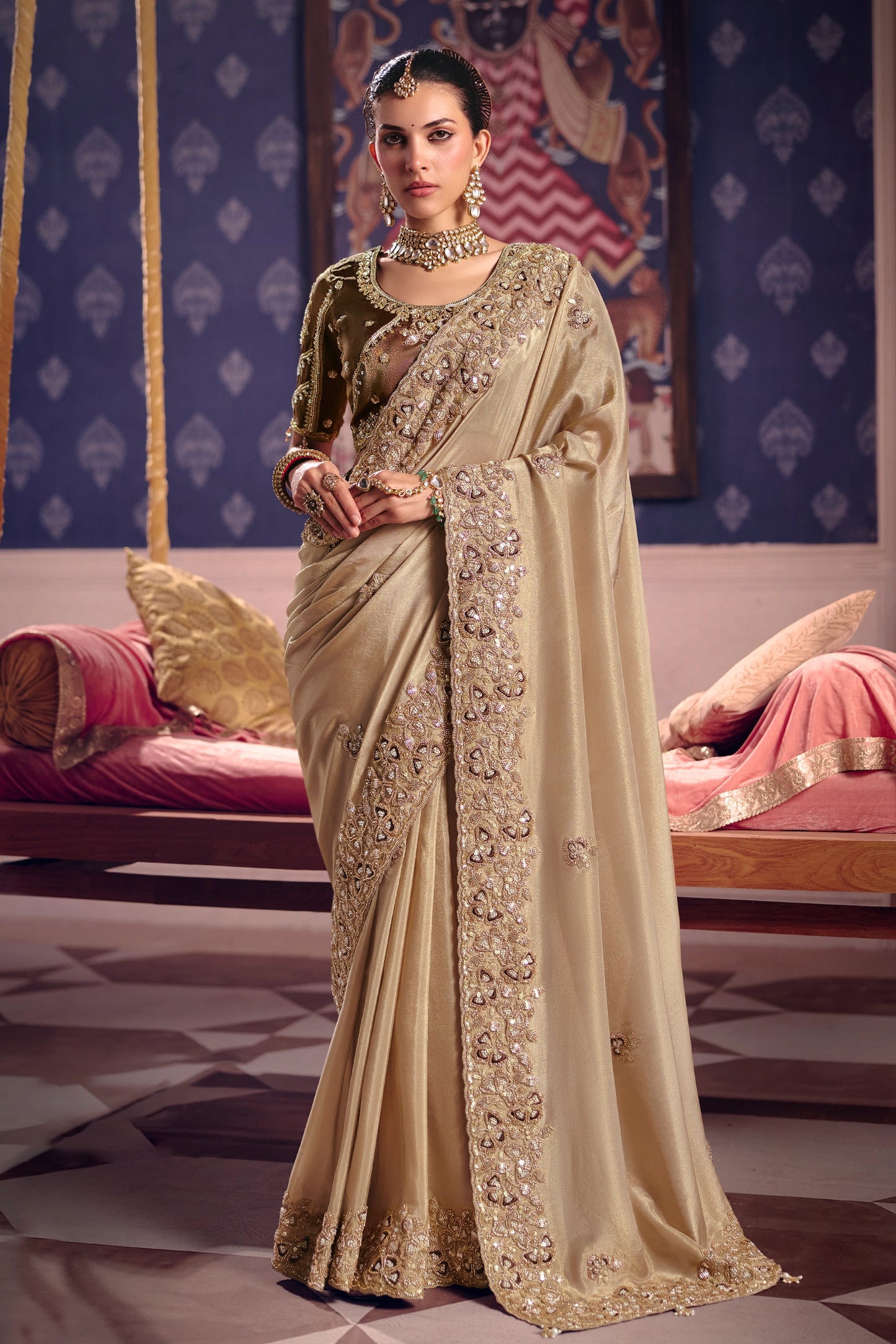Beige Embroidered Viscose Zari Tissue Saree-SAR12590_1_SareeButa.com