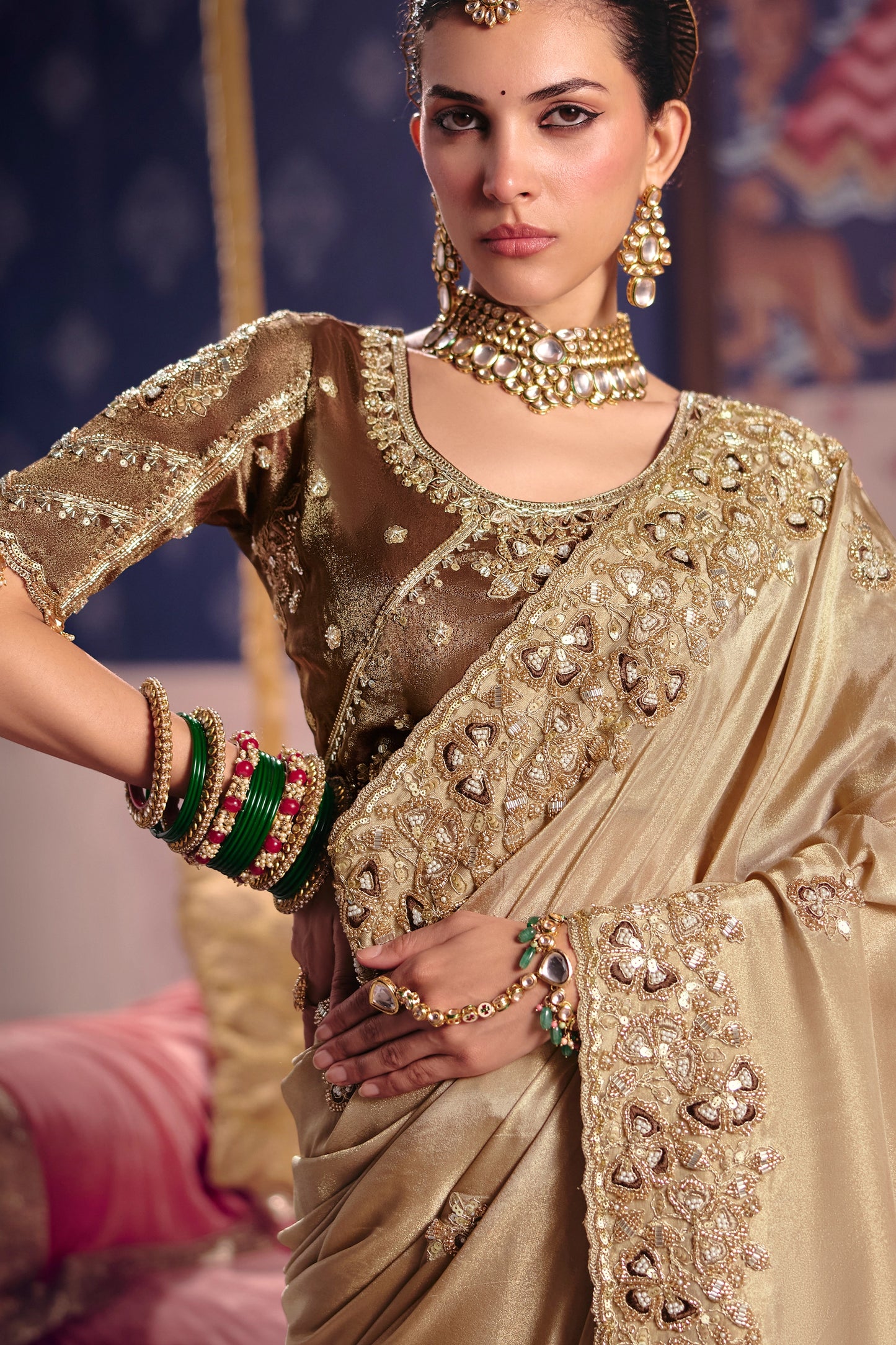 Beige Embroidered Viscose Zari Tissue Saree-SAR12590_2_SareeButa.com