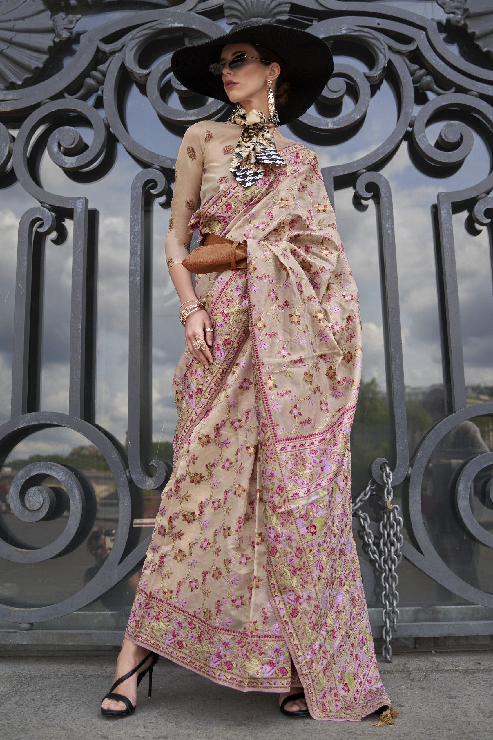 Beige Jaal Weave Organza Saree-ZB133051_1_SareeButa.com